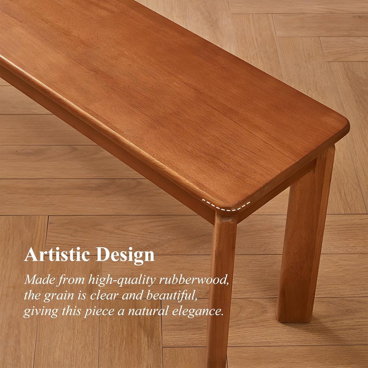 Dining Bench, Solid Wood Bench with Wide Seat, Mid Century Modern Bench, End of The Bed Bench, 47.2" L x 11" W x 16.5" H(Natural)