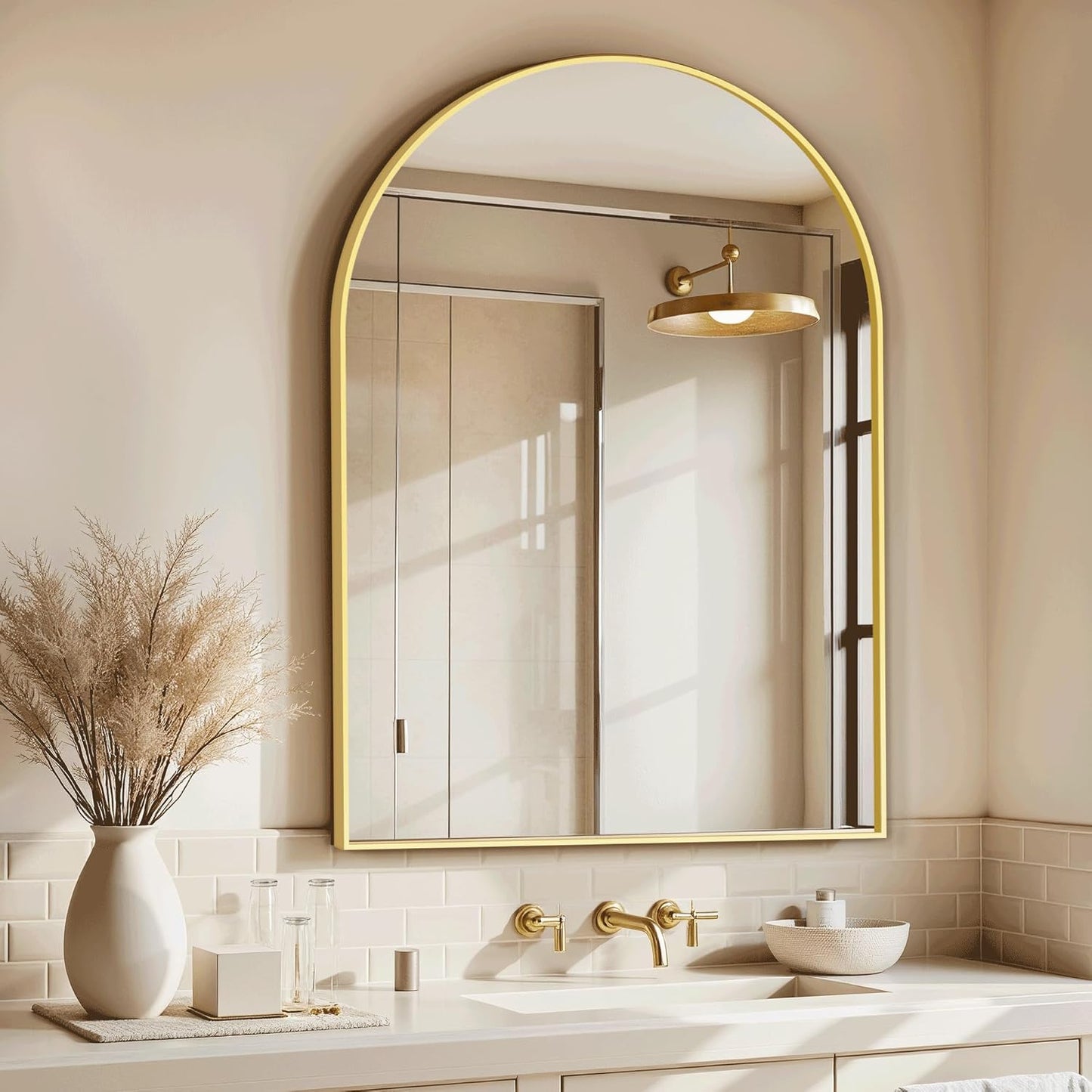 Arched Bathroom Mirror for Wall, Mirror for Vanity,30''x20'' Large Wall Mounted Mirror, Metal Frame (30''x20'', Gold)