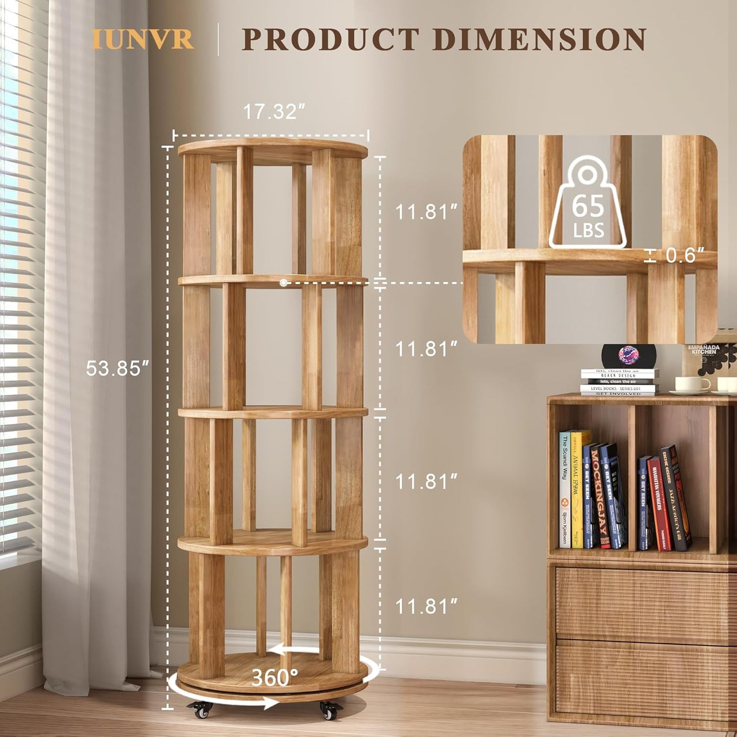 4-Tier Rotating Bookshelf, 360° Spinning Stackable Bookcase, Freestanding Bookshelf for Home Office Study Room Bedroom Living Room