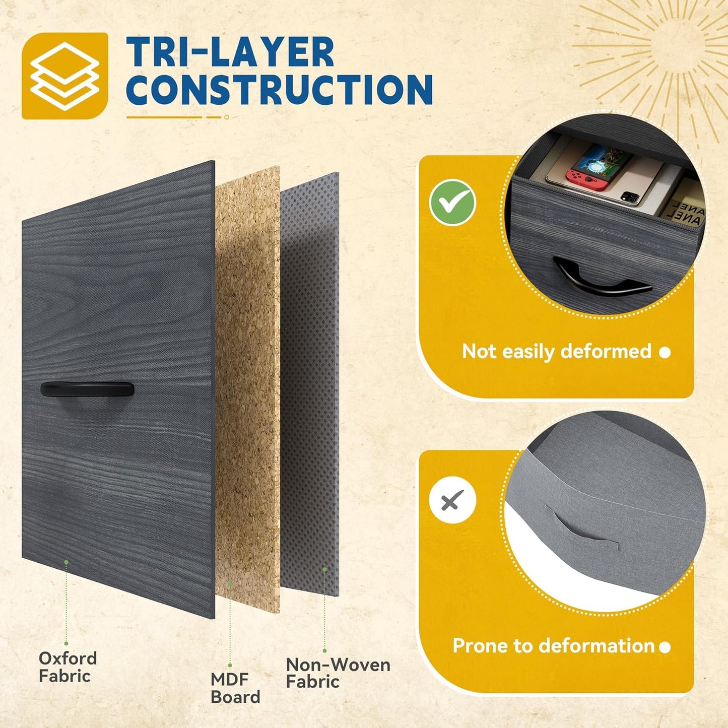 DWVO Dresser with 9 Drawers - Fabric Storage Tower, Organizer Unit for Living Room, Hallway - Sturdy Steel Frame, Wooden Top & Easy Pull Fabric Bins