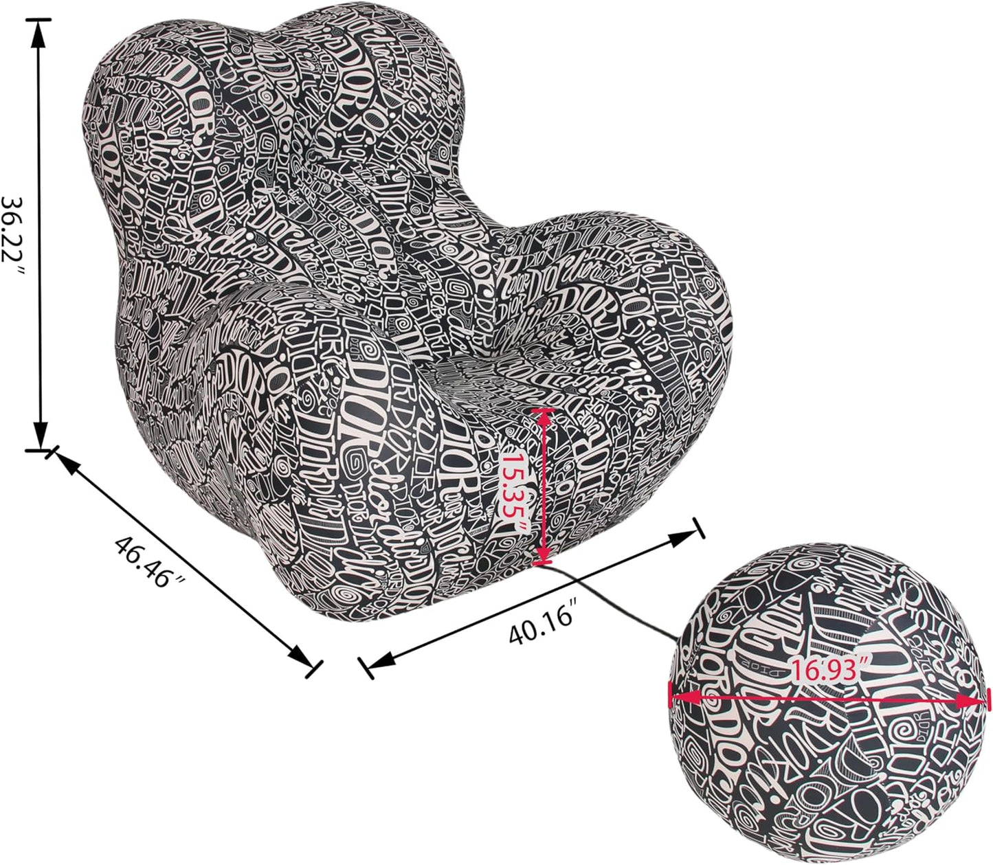 Bean Bag Chair - Memory Foam Bean Bag Chair for Adults, Comfy High-Resilience Single Sofa, Small Space Floor Chair, Chaise Lounge for Living Room, Bedroom (Black White, Ball)