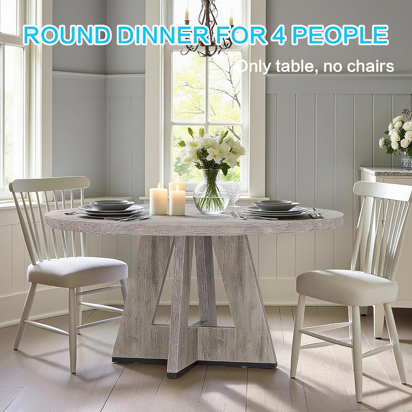 47" Round Dining Table for 4-6, Modern Dinner Table Farmhouse Round Small Kitchen Tables with Wooden Cross Base for Dining Room, Kitchen, Living Room, Gray