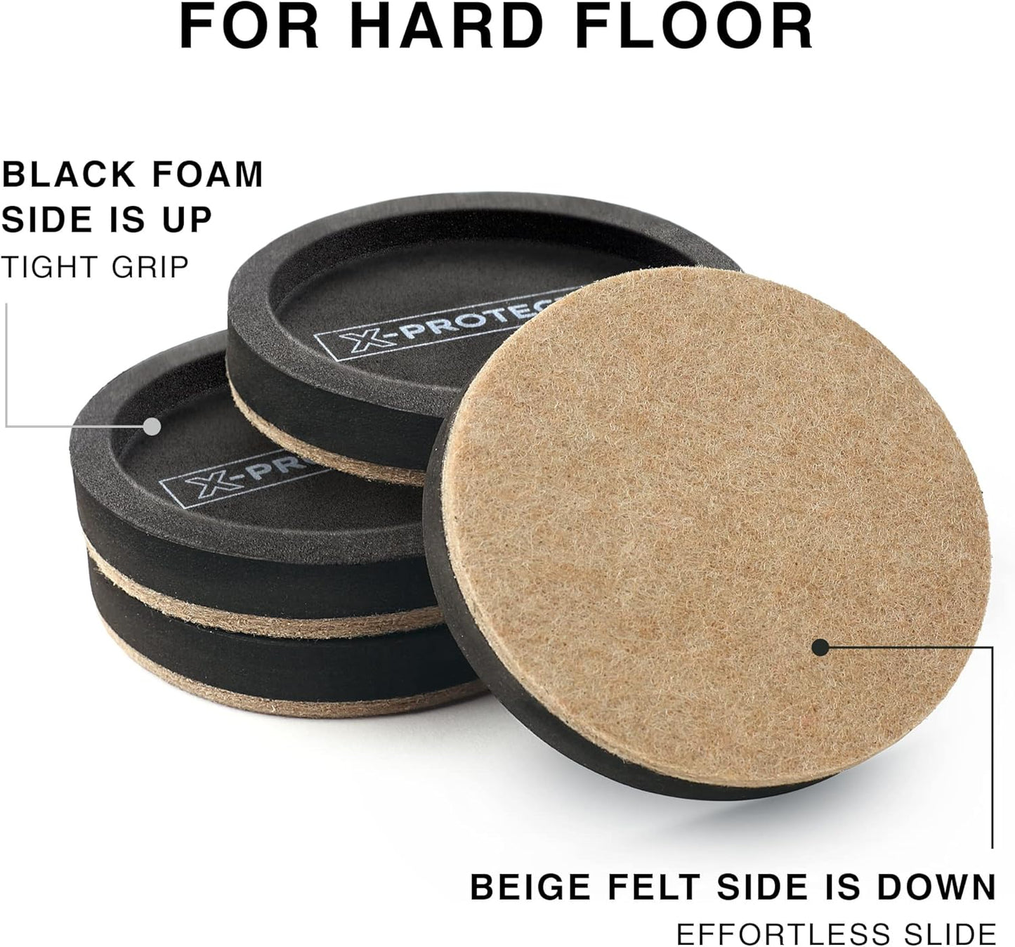 Felt Furniture Sliders for Hardwood Floors X-PROTECTOR 4 PCS 4 3/4” - Furniture Slider with Unique Design - Heavy-Duty Furniture Movers for Hard Surfaces - Felt Sliders - Move Your Furniture Easily!