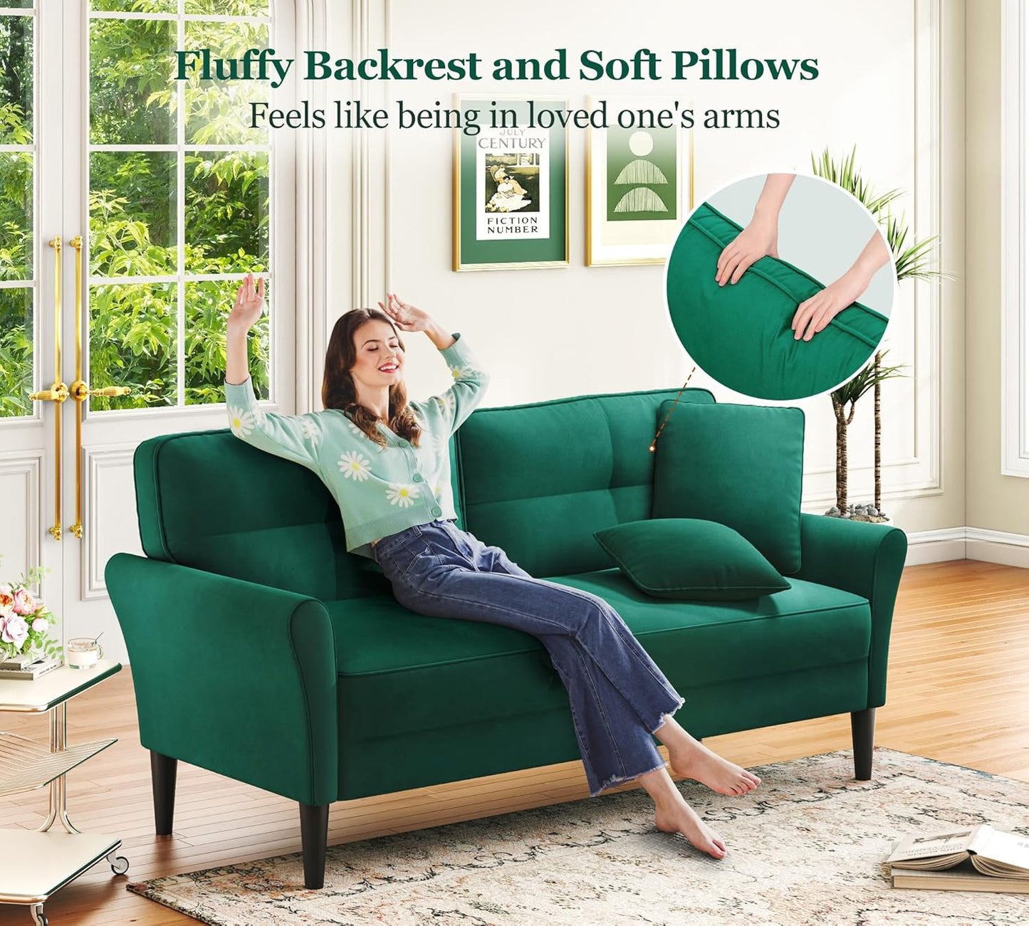 69" Small Sofa, Soft Small Couch with 2 Pillows, Comfy Love Seat Couches, Tool-Free Setup Loveseat Sofa, 700lb Load Sofas for Living Room, Cozy Couches for Living Room, Mini Couch for Bedroom, Green