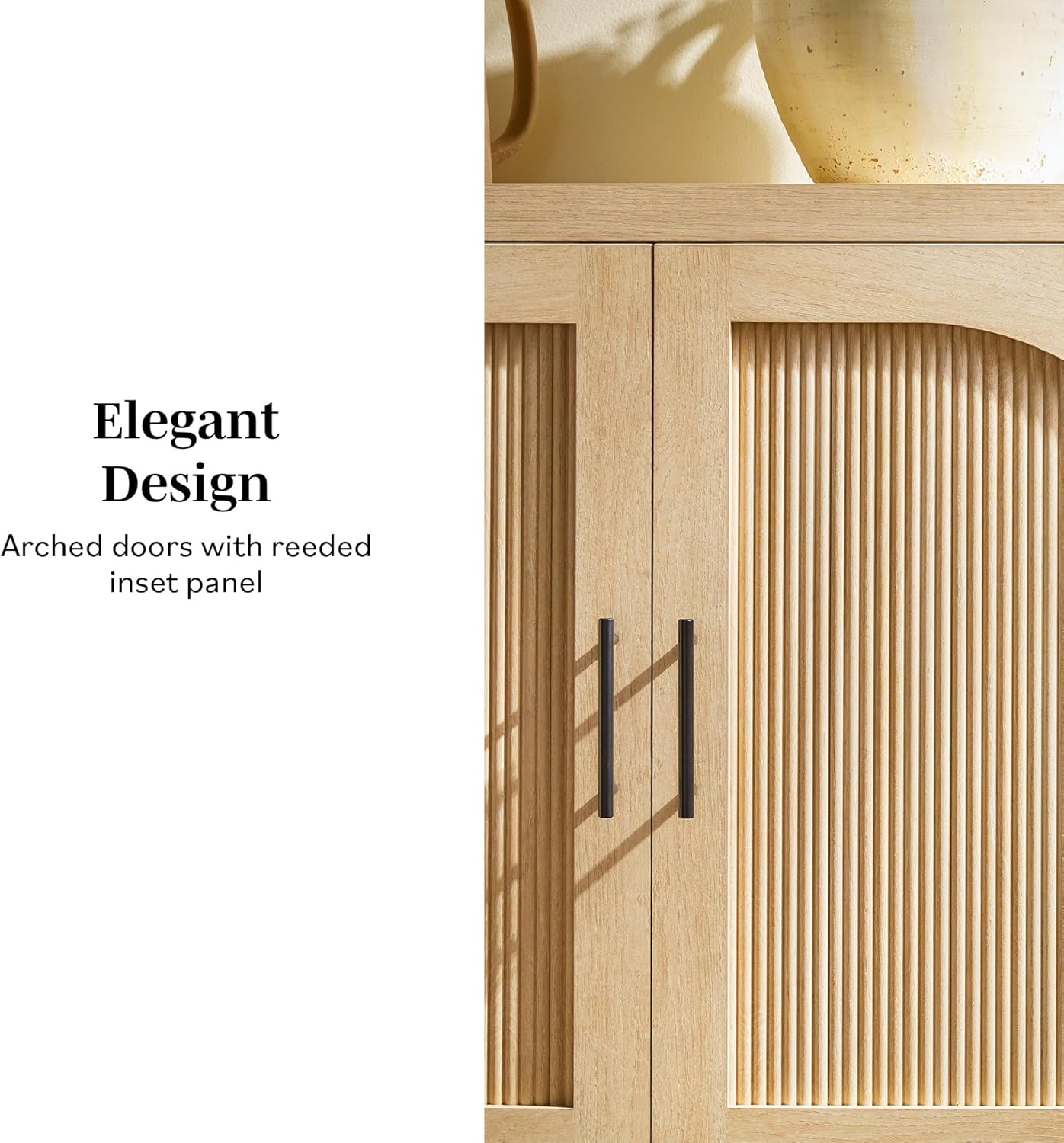 Walker Edison Sasha 4-Door Reeded Sideboard Buffet with Cord Management, 70 Inch, Coastal Oak