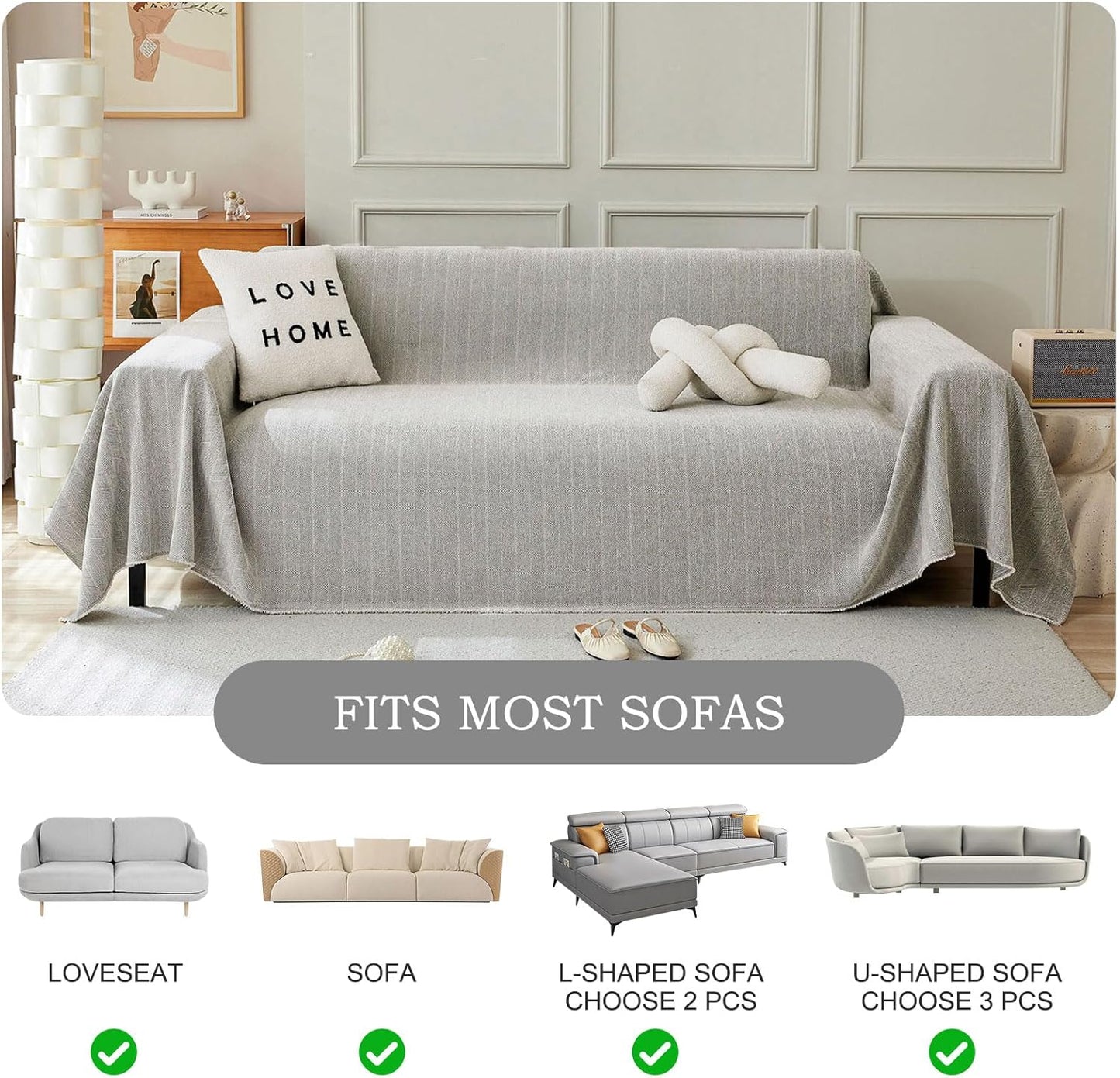 STACYPIK Soft Silver Gray Sofa Cover for Dogs, Modern Jacquard Couch Covers,Pet Friendly Protector for 3 Cushion Couch, Non-Slip Chenille Loveseat Cover for Sectional, Multi-use Throw Cover-71X150IN