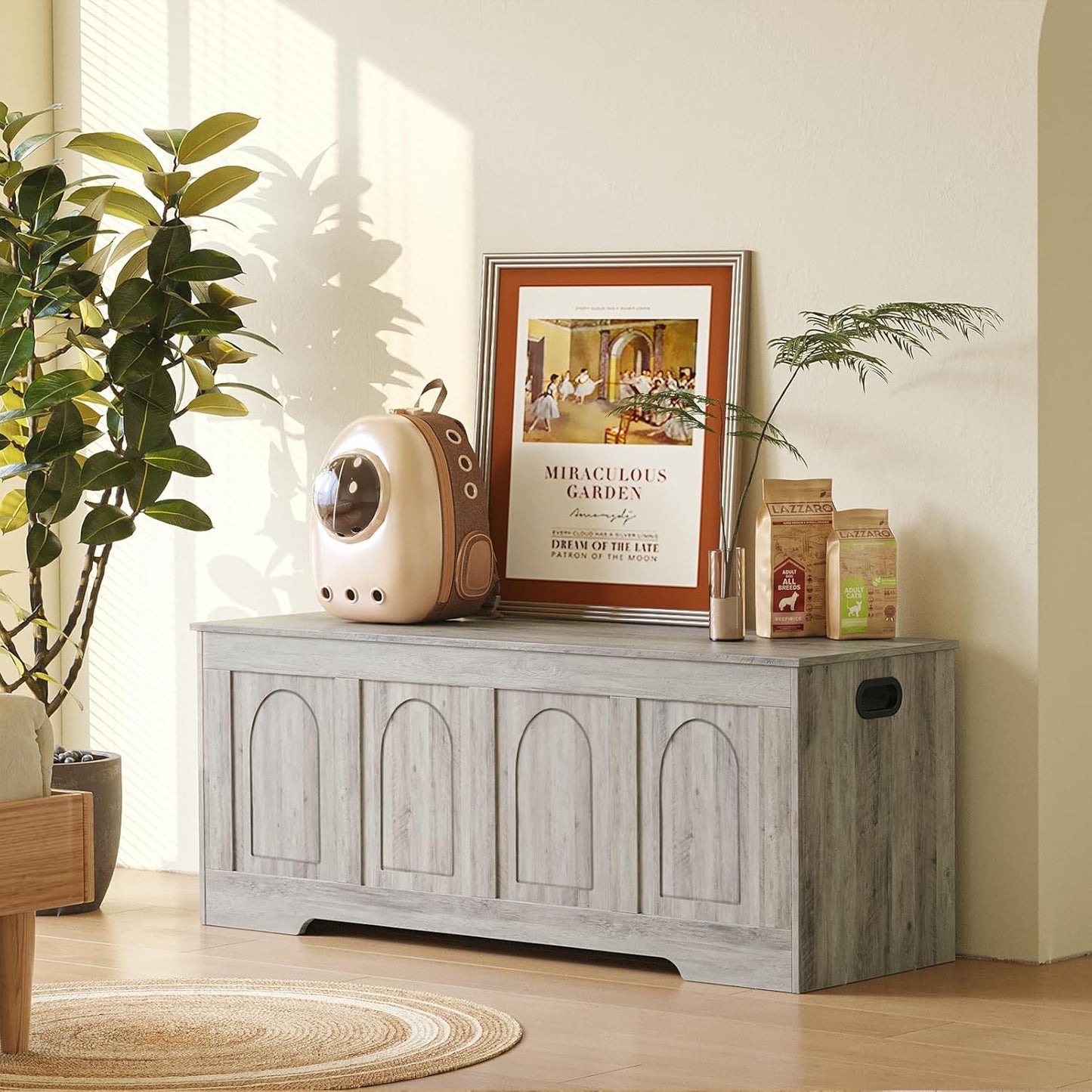 DINZI LVJ Storage Chest, 47.2”Wooden Storage Box with 2 Safety Hinges, Entryway Shoe Bench with Flip-Top, Large Trunk for Living Room, Bedroom, Easy Assembly, Gray Wash