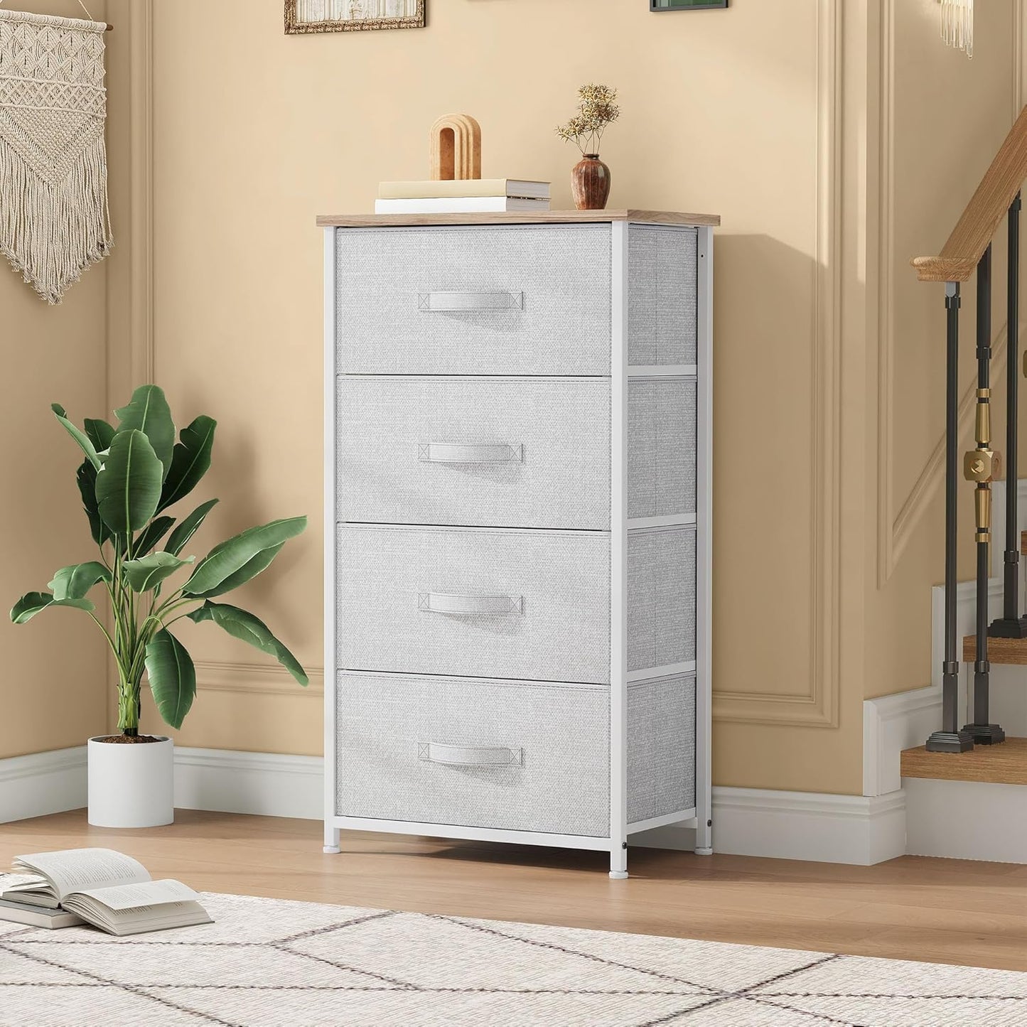 DWVO 4 Drawers Dresser, Dresser for Bedroom, Fabric Storage Tower, Chest of Drawers, Organizer Unit for Closets, Living Room