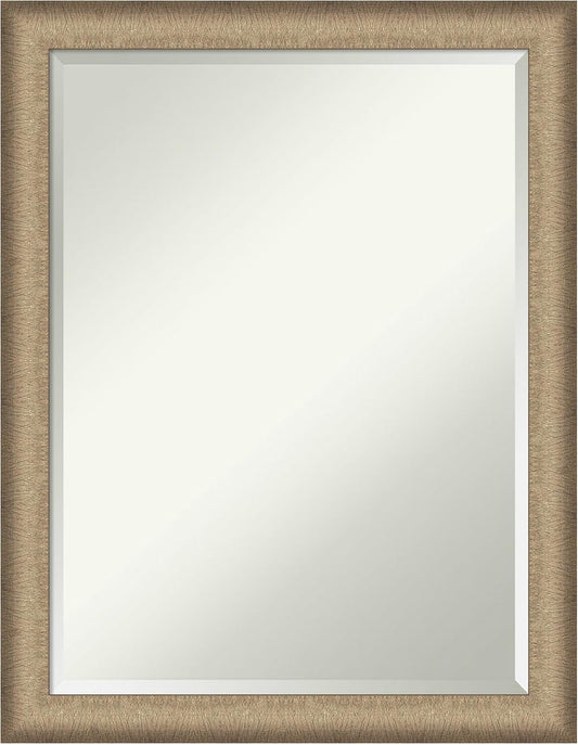 Amanti Art Bronze Bathroom Mirror for Over Sink, 27x21 Elegant Brushed Bronze Narrow Rectangle Vanity Mirror, Medium Casual Frame, Hangs Horizonally and Vertically, Bathroom Wall Decor, Beveled Edge