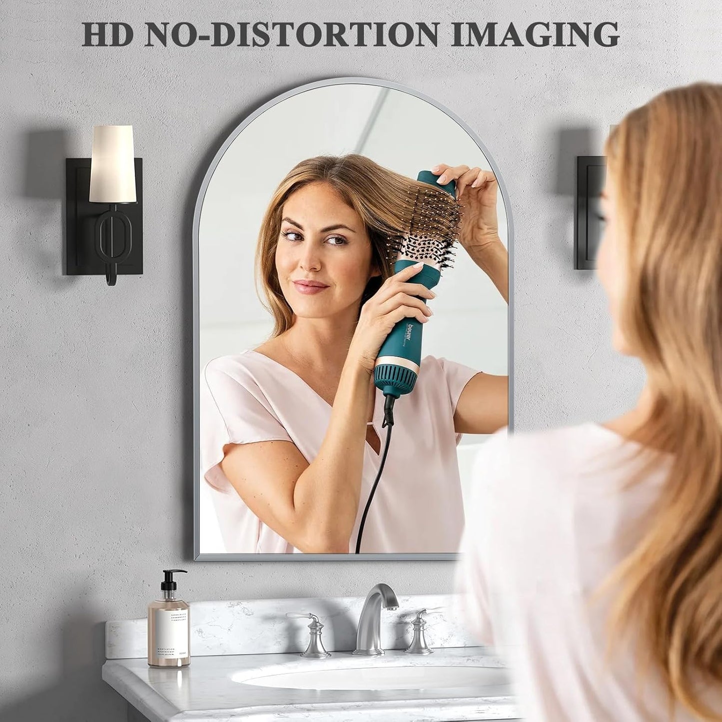 24" x 36" Silver Arched Mirror, Modern Aluminum Alloy Metal Frame, Arch Bathroom Vanity and Wall Decor Mirror for Bathroom, Living Room, Bedroom, Entryway