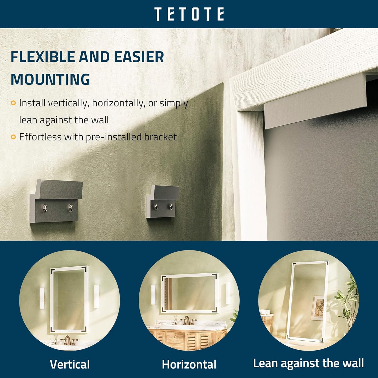 TETOTE 22 x 30 White Wood Framed Mirror for Bathroom Wall/Bedroom/Living Room/Entryway Farmhouse Rustic Bathroom Vanity Mirror for Wall Waterproof (Horizontal/Vertical Mounted)