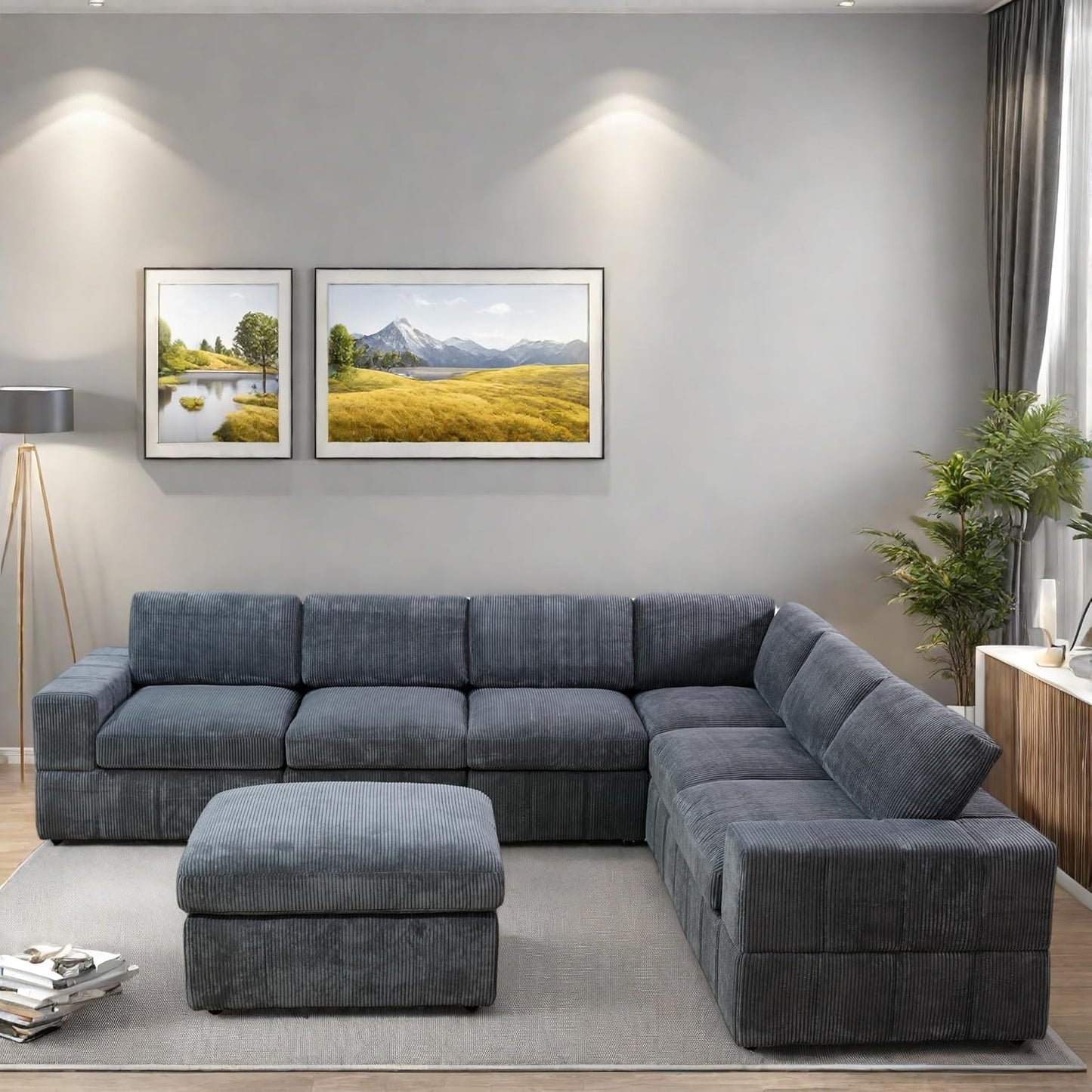 L Shaped Sectional Couches for Living Room, Modular Sectional Sofa with Ottoman & Chaise, Modern Lounge Couch Living Room Furniture for Adults, Dark Grey