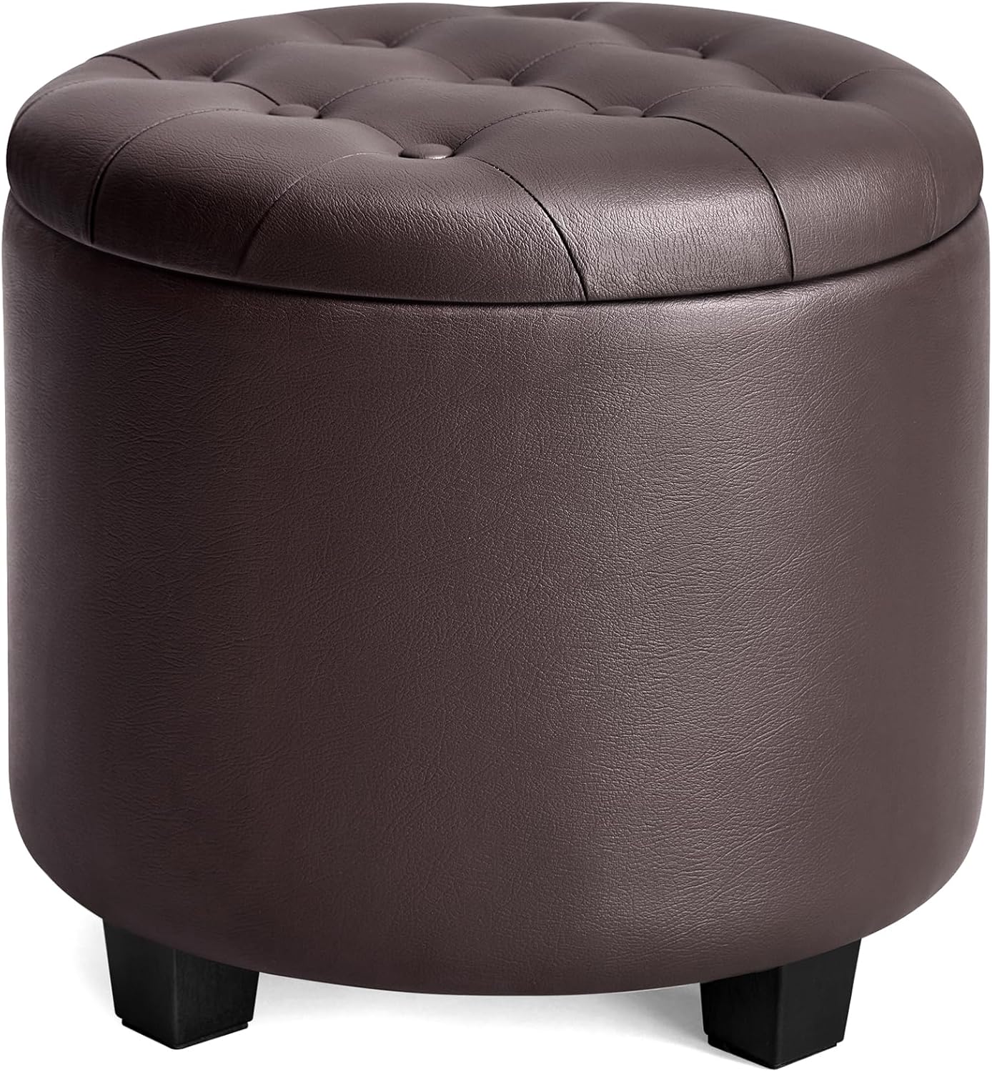 SONGMICS Round Ottoman, Ottoman with Storage, 17.7 x 17.7 x 17.5 Inches, Foot Rest with Legs, Synthetic Leather, Load up to 330 lb, for Living Room, Bedroom, Chestnut Brown ULOM014K01