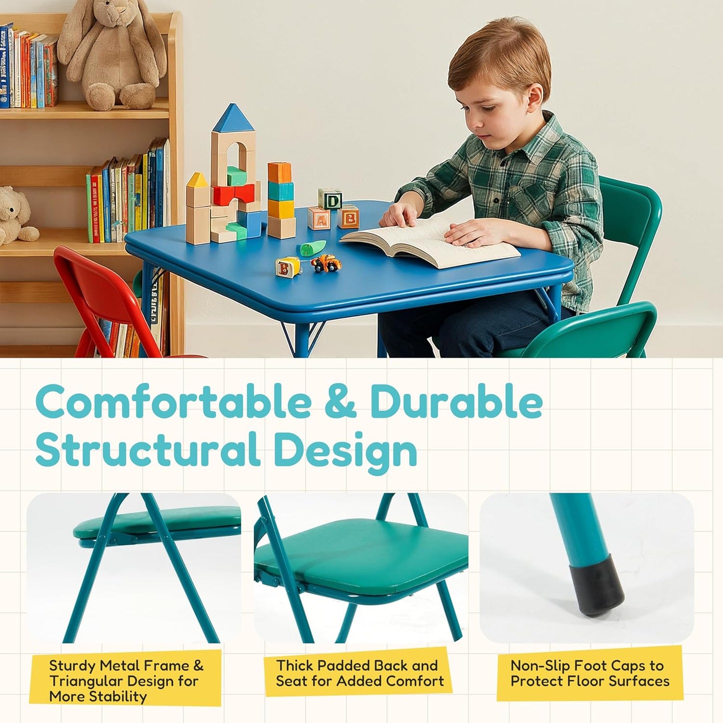 HealSmart 2 Pcs Kids Folding Chair with Padded Seat & Back, Metal Frame for Toddlers & Children, Indoor Outdoor Use for Playroom, Bedroom, Kitchen, Foldable for Easy Storage & Portability, Green+Red