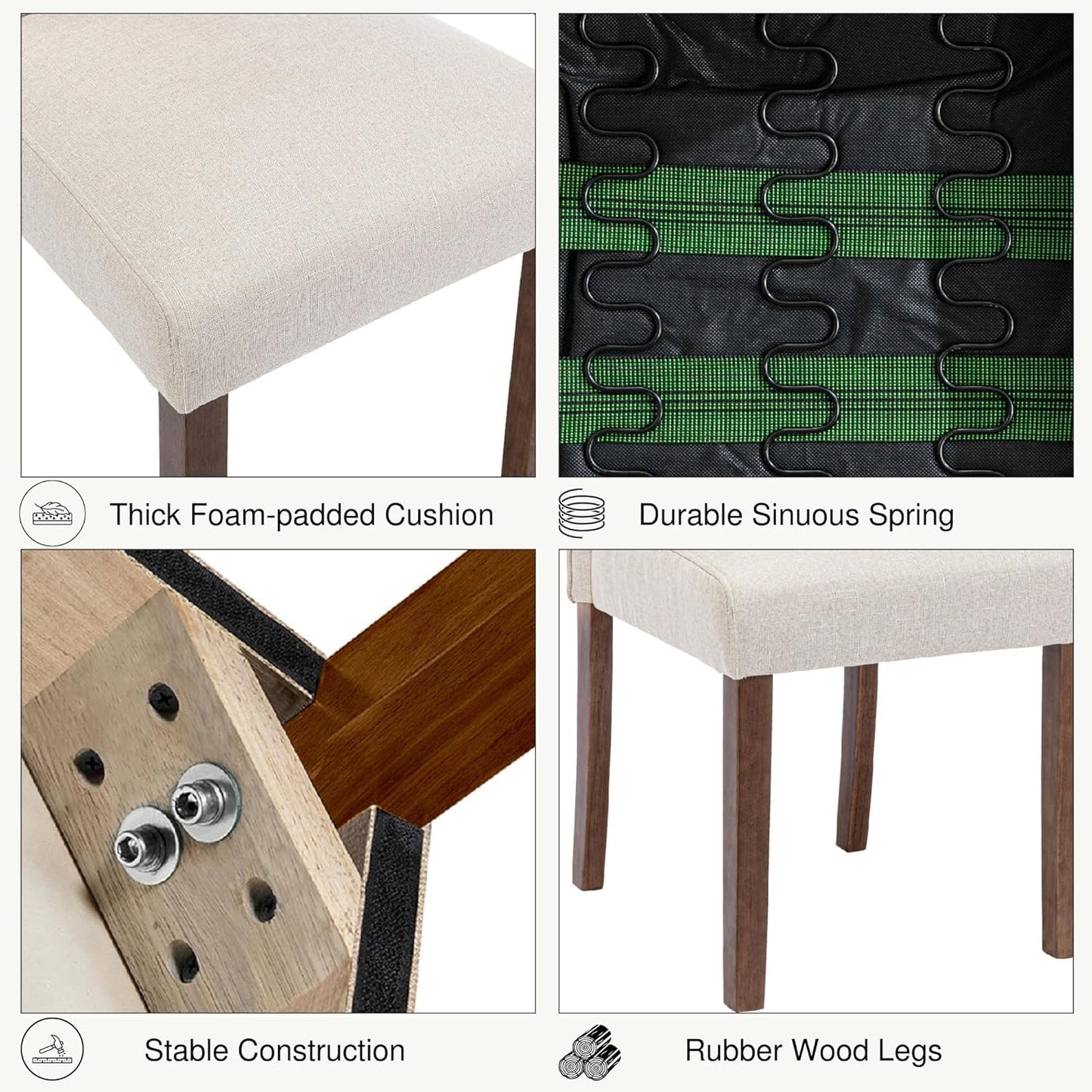 Stylish Upholstered Parsons Dining Chair with Nailhead Trim and Sturdy Solid Wood Legs