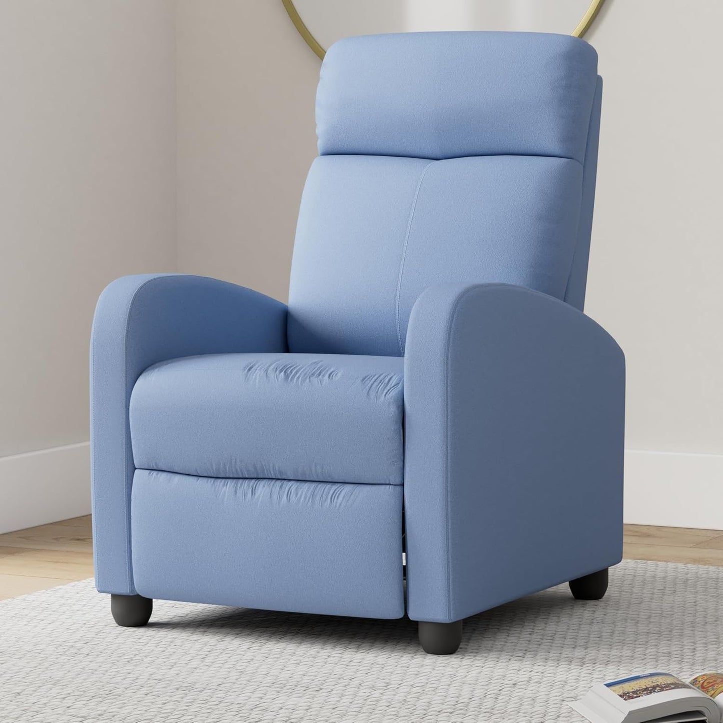 BestMassage | Recliner Chair | with 2 Point Massage Function | Textile Blue | with Lumbar Support, Adjustable Push Back, Footrest & Padded Seat | Easy Assembly | for Living Room, Home Theatre
