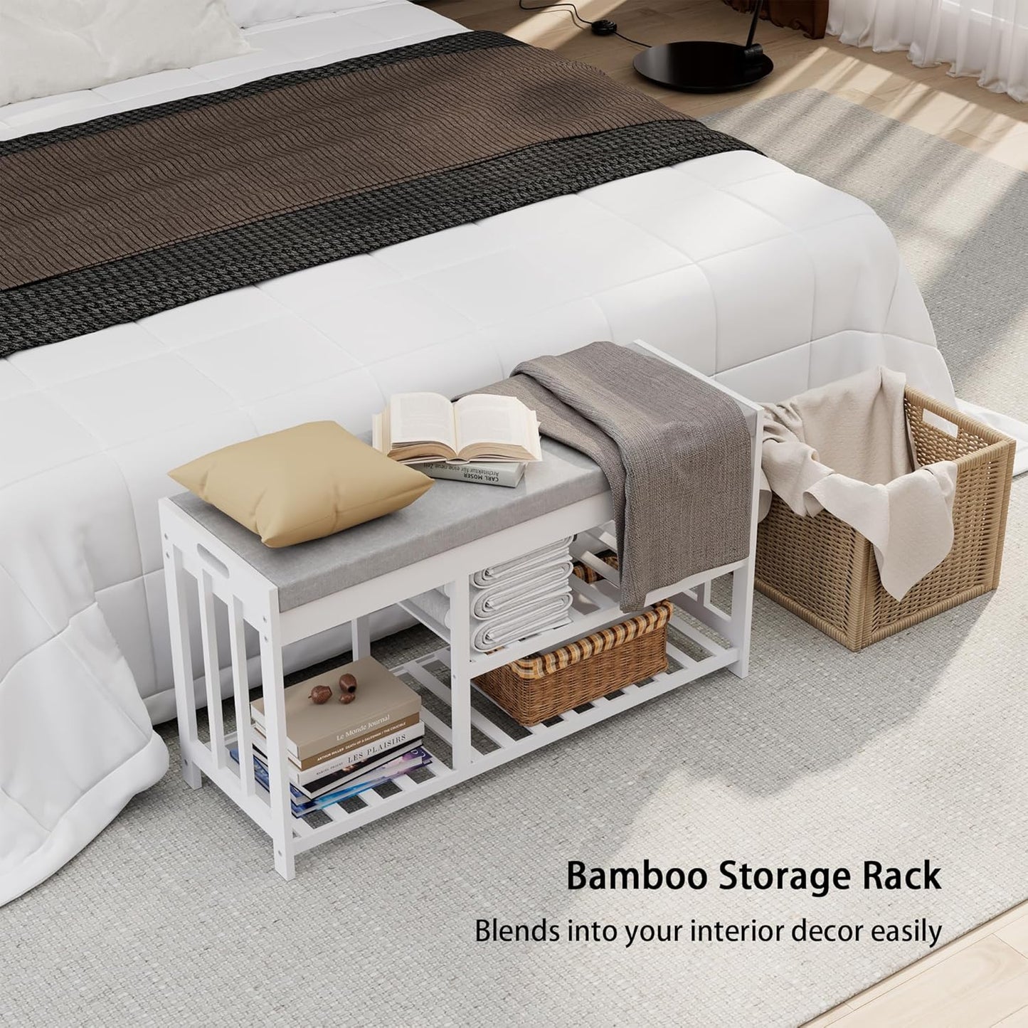 3-Tier Bamboo Shoe Rack Bench, Shoe Storage Organizer Bench, Entryway Benchs, Shoes Rack for Front Door Entrance, Entryway Bathroom Bedroom