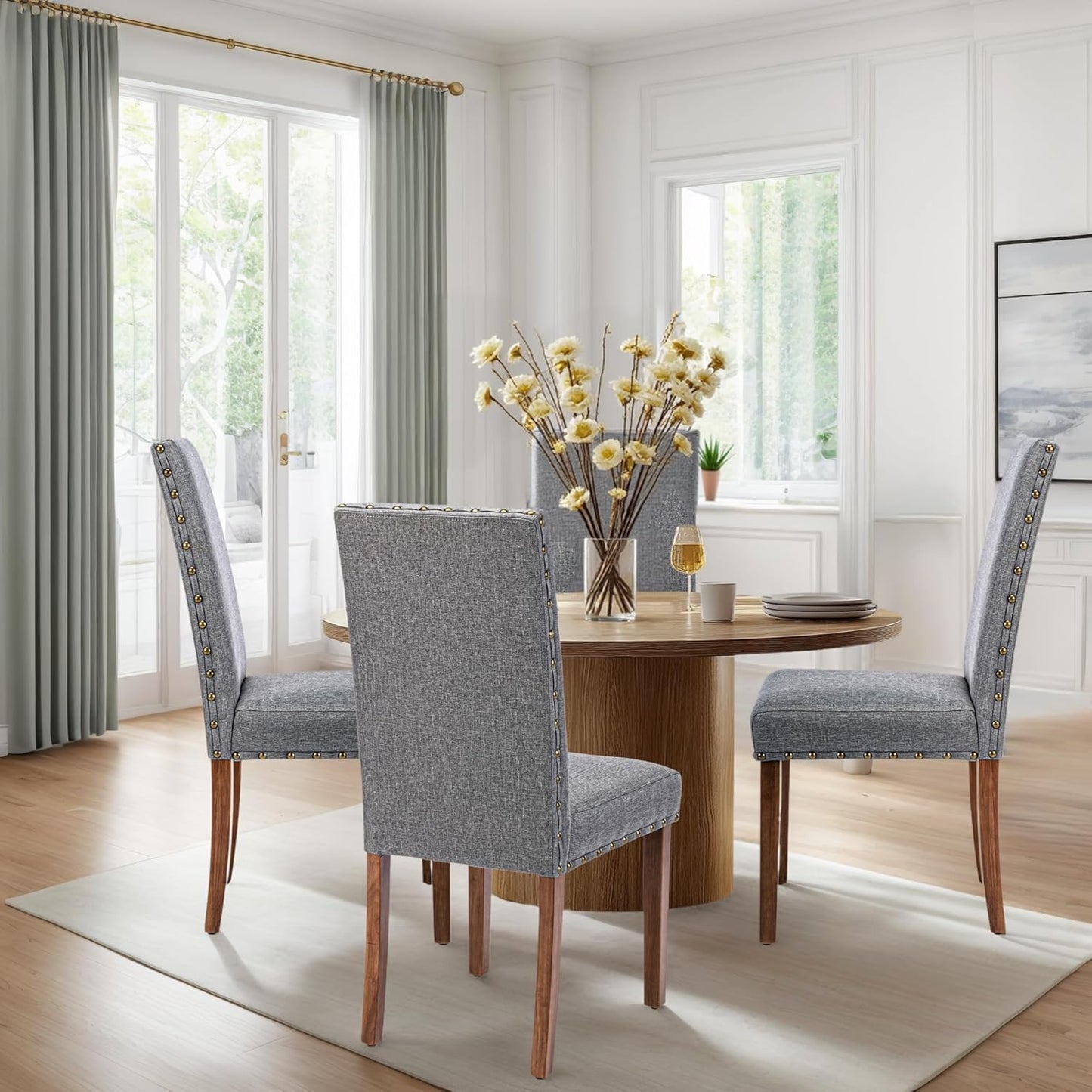 Parsons Kitchen Dining Chair Set Room Modern Upholstered Stylish Fabric High Back with Bronze Nailhead Trim