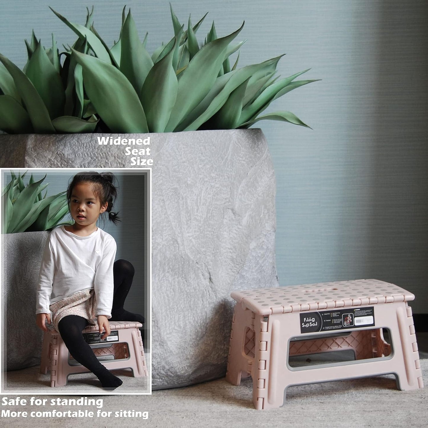 Folding Step Stool - 9" Height - Holds up 300 Lbs Lightweight Foldable Stepping Stool is Sturdy Enough to Support Adults & Safe Enough for Kids. Skid Resistant and Open with one flip