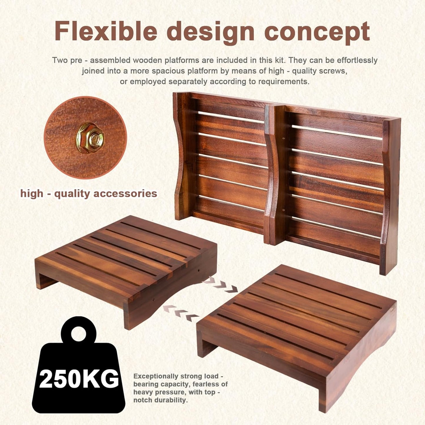 Wood Platform Step Stool, 23.6" Durable Mobility Stepping and Stair Assist Indoor & Outdoor for Adults & Elderly, Heavy Duty/Non-Slip Step Stool for Handicap, Bedroom, Kitchen