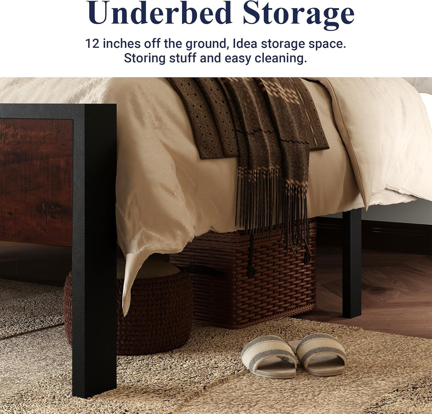 Allewie King Size Platform Bed Frame with Wooden Headboard and Footboard, Heavy Duty 12 Metal Slats Support, No Box Spring Needed, Under-Bed Storage, Noise Free, Easy Assembly, Mahogany