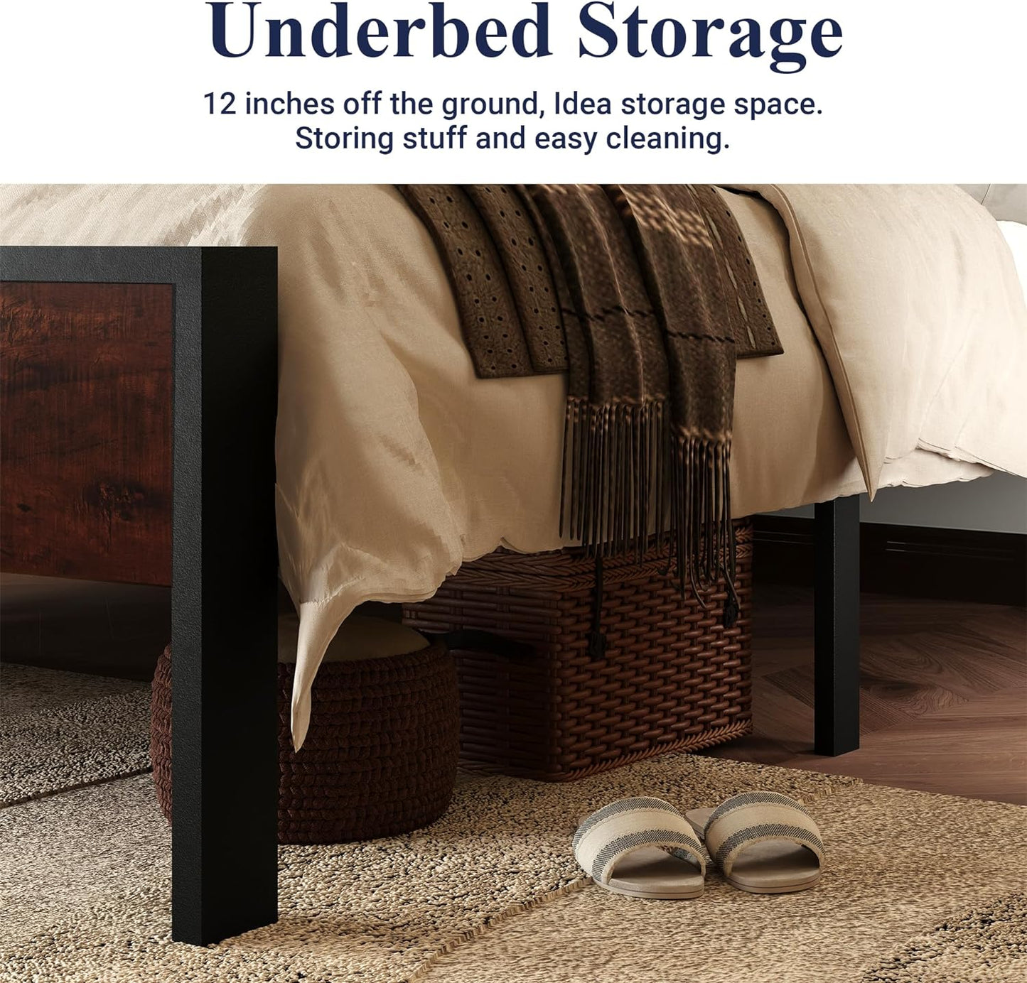 Allewie Full Size Platform Bed Frame with Wooden Headboard and Footboard, Heavy Duty 12 Metal Slats Support, No Box Spring Needed, Under-Bed Storage, Noise Free, Easy Assembly, Mahogany