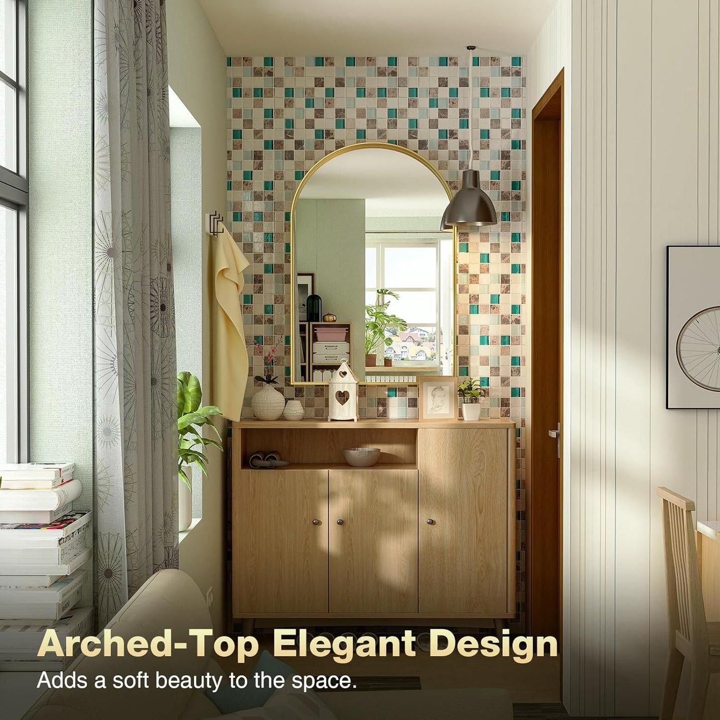 Brightify Gold Arched Mirror, 24 x 32 Inch Arch Wall Mirror, Brass Metal Frame Bathroom Mirror, Arched Top Bathroom Vanity Mirror for Living Room Bedroom Mantel Entryway Hallways