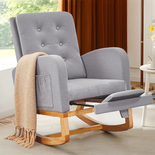 VECELO Rocking Chair Nursery, Modern Sherpa Glider Rocker Accent Arm Chair with High Back and Side Pocket, Cozy Rocking Armchair for LivingRoom, Bedroom, Gray