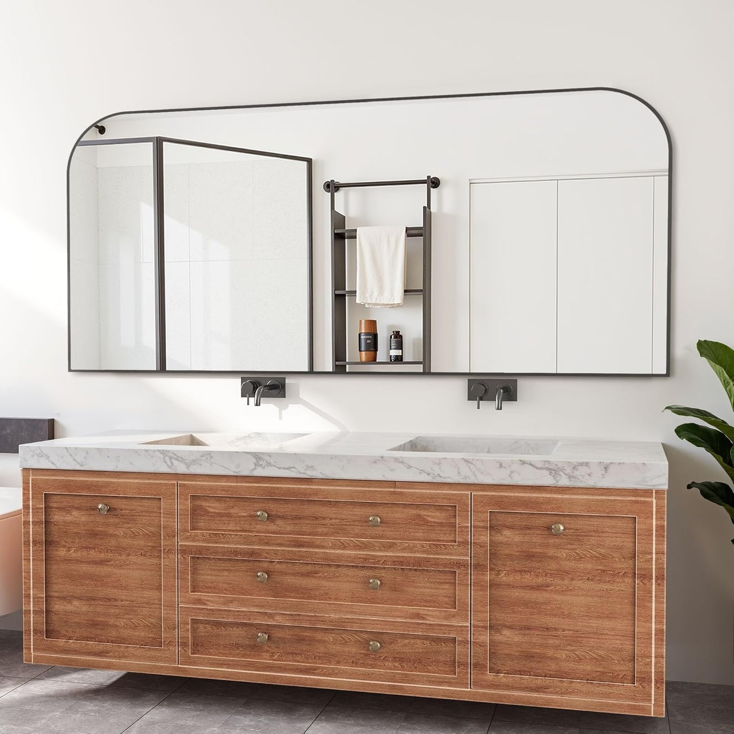 Bathroom Mirror, Wall Mirrors, Black Metal Framed Wall-Mounted Mirrors, Bathroom Vanity Mirror for Over Sink, Living Room, Bedroom, Entryway, 72x32 Inch, Black