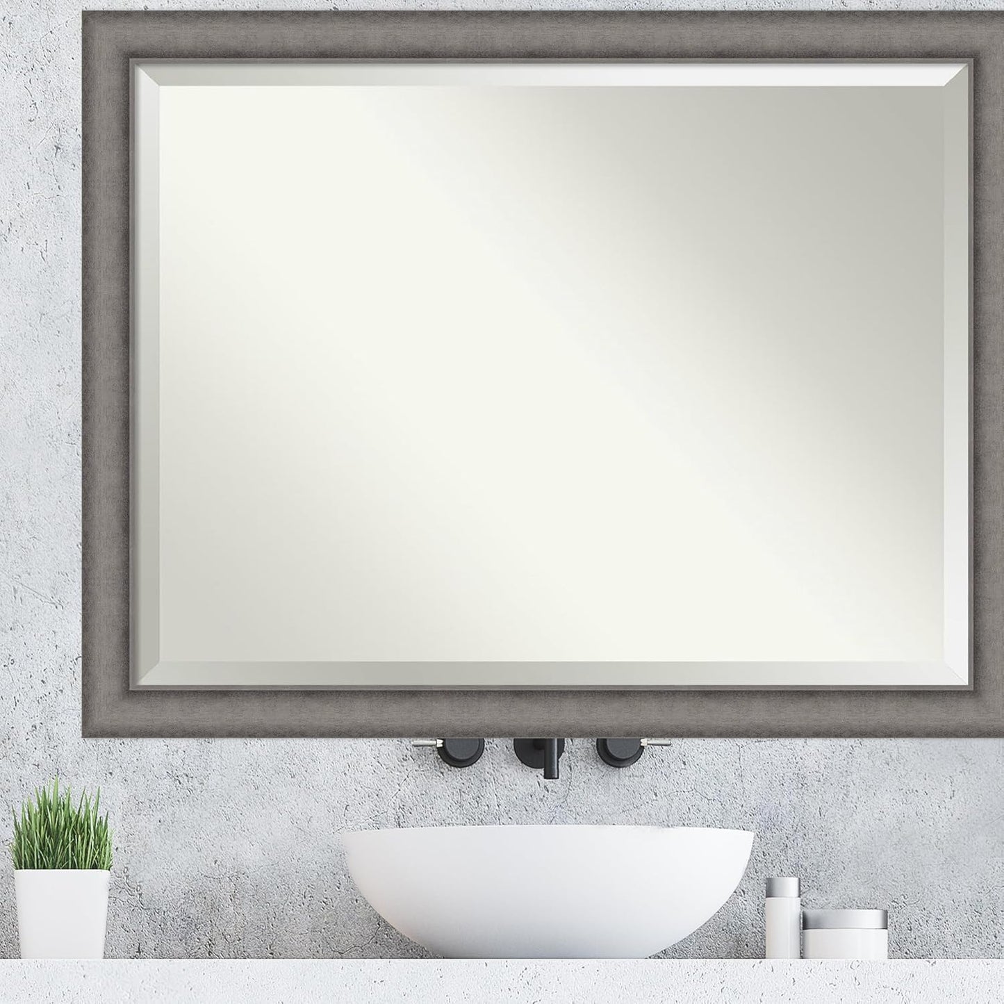 Amanti Art Grey Wall Mirror 35x45 Burnished Concrete Rectangle Bathroom Mirror for Wall Decor Living Room, X-Large Modern Contemporary Wood Frame, Hangs Horizonally and Vertically, Bathroom Decor