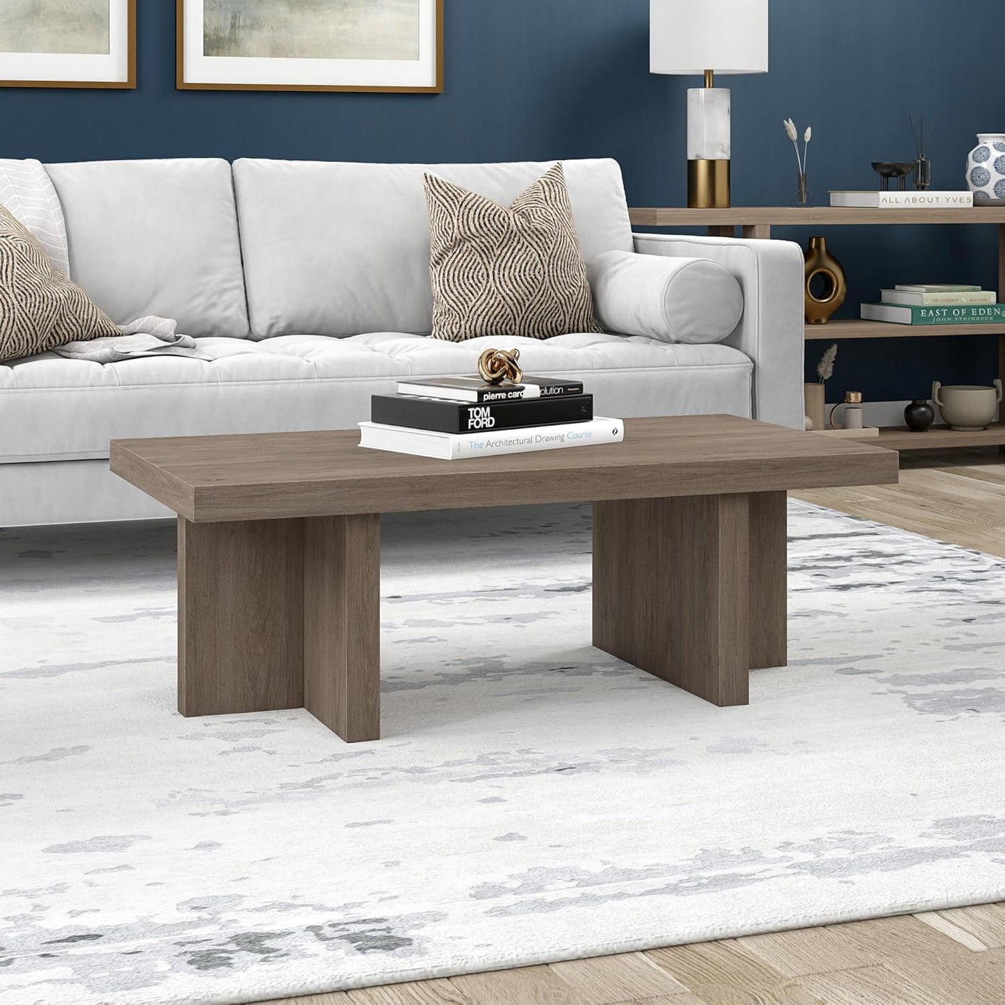 Henn&Hart Dimitra Coffee Table, 44" Wide, Gray