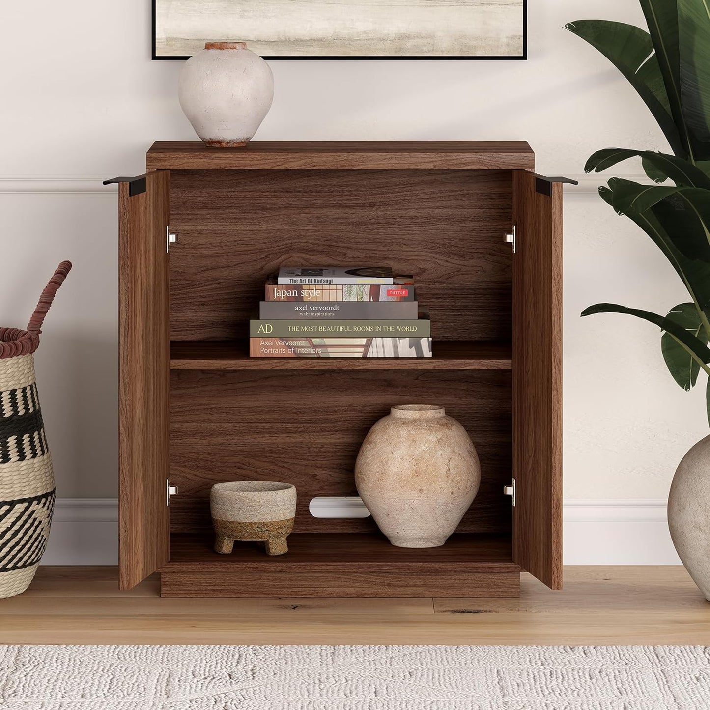 Henn&Hart 28" Wide Rectangular Accent Cabinet in Satin Walnut, for Home, Living Room, Bedroom, Entertainment Room, Office