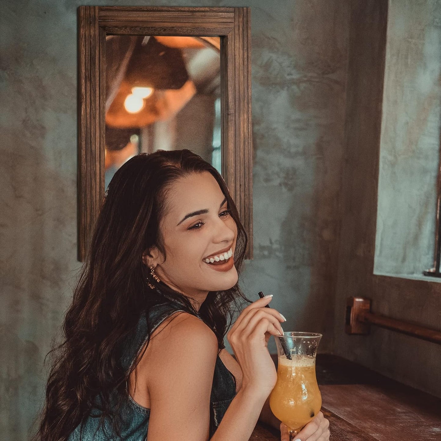 YOSHOOT Hand-Made Wooden Spliced Wall Mirror for Bathroom, Rustic Farmhouse Vanity Mirror, Décor Wall Art, Solid Wood Frame, Vertical or Horizontal Hanging