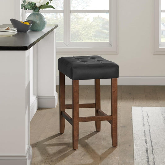 Alaterre Furniture Madison 25-Inch Bar Stool with Faux Leather Seat - Counter Height Stool for Kitchen Island or Bar - Backless Barstools (Walnut/Black)