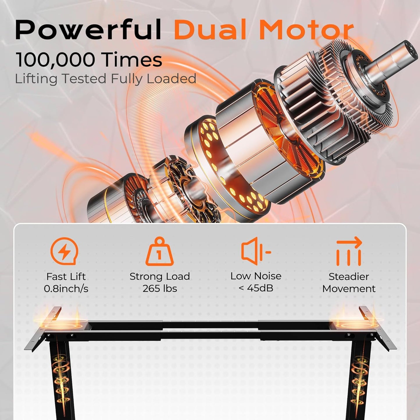 Huuger Dual Motor Electric Standing Desk Frame, Sit Stand up Desk Leg for 47.2” to 86.6” Desktop, Computer Desk Leg with Cable Tray, 3 Memory Height Presets, 2 Hooks, Black Frame Only