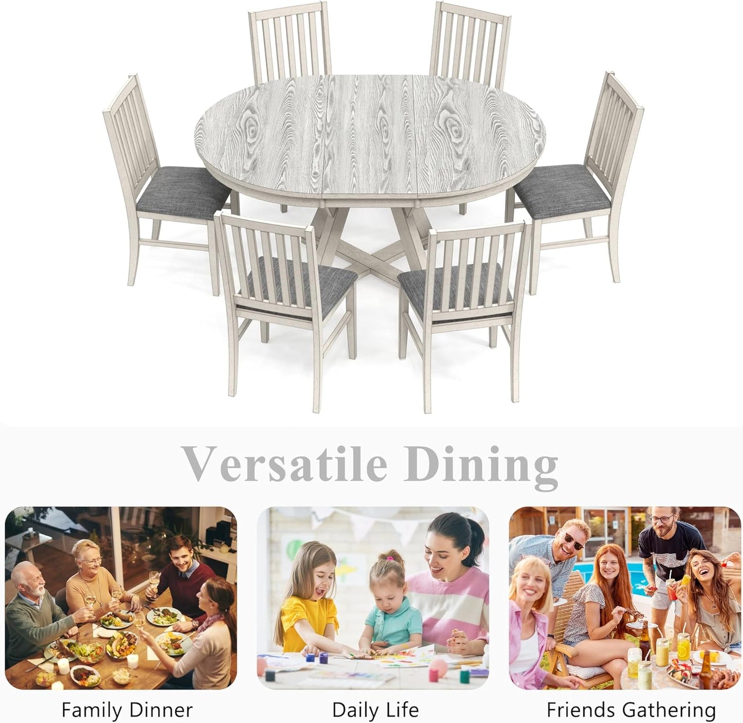 Solid Wood Dining Table, Part of Dining Table Set, Mix and Match Table & Chair Sold Separately for Dining Room, Kitchen, Grey