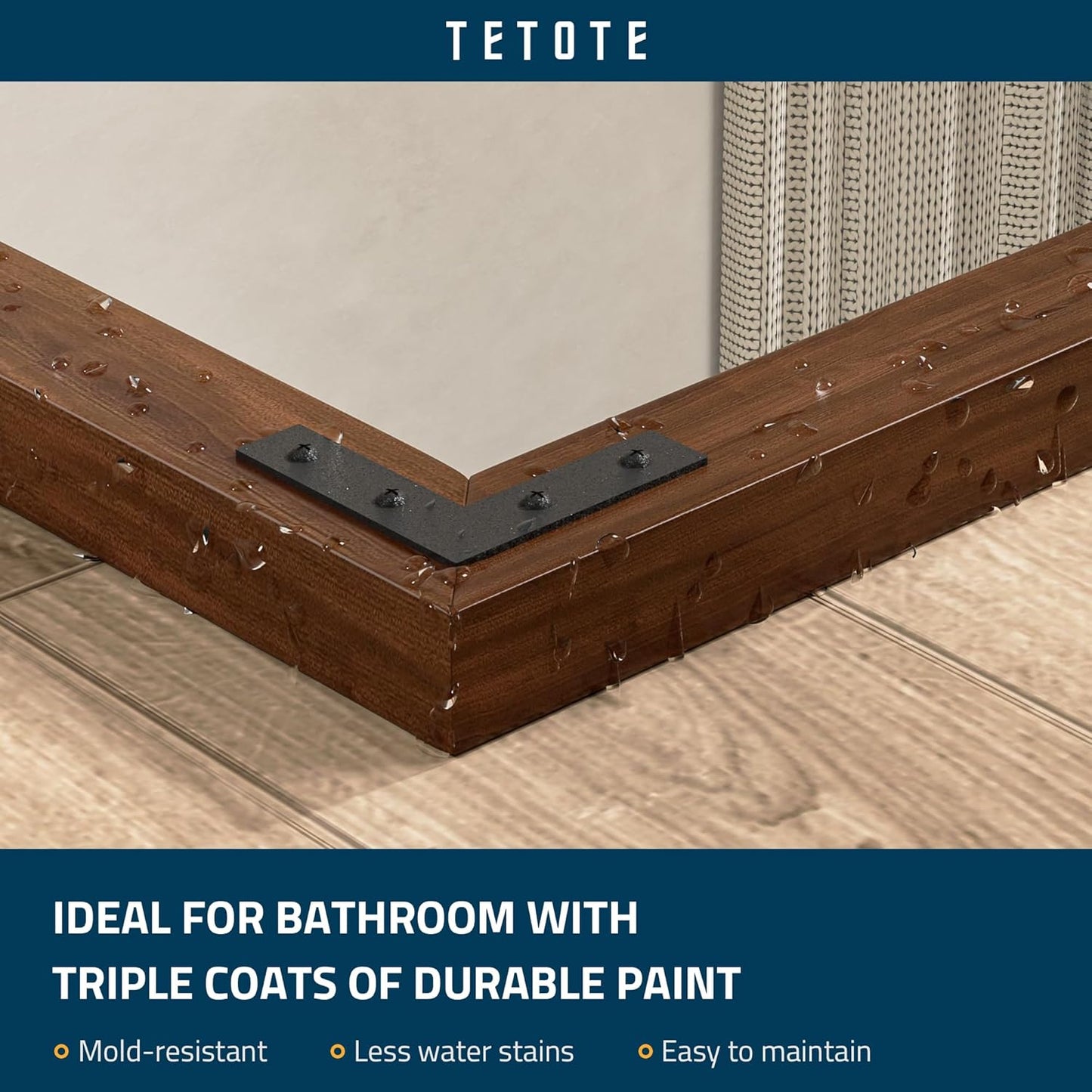 TETOTE 48 x 24 Walnut Wood Framed Mirror for Bathroom Wall/Bedroom/Living Room/Entryway Farmhouse Rustic Bathroom Vanity Mirror for Over Sink Waterproof (Horizontal/Vertical Mounted)