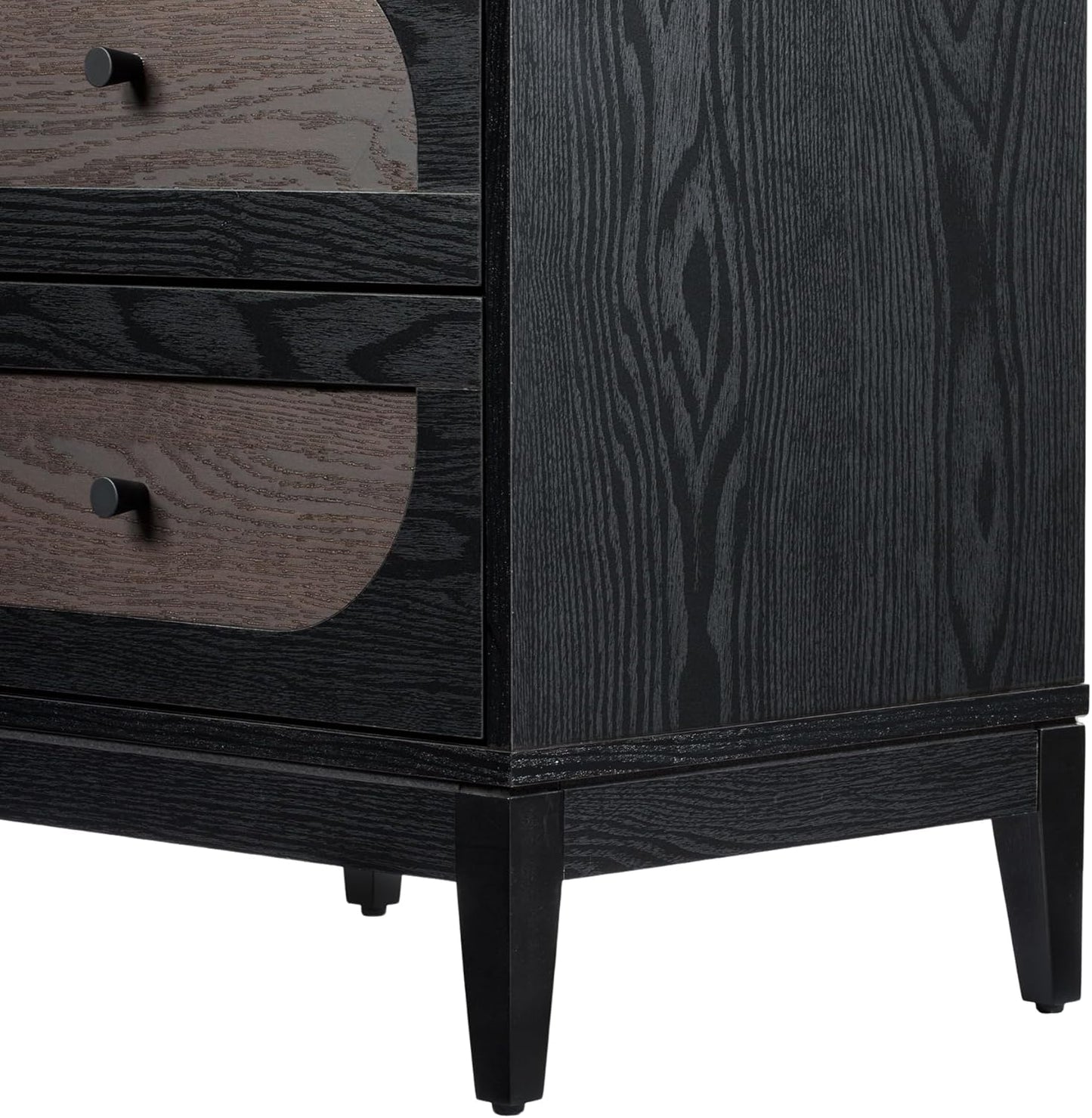Sango Arch 2-Drawer Nightstand, Modern Black Wood Bedside Table with Two-Tone Finish, Storage Drawers, Sturdy Legs, Minimalist Stylish Furniture for Contemporary Homes