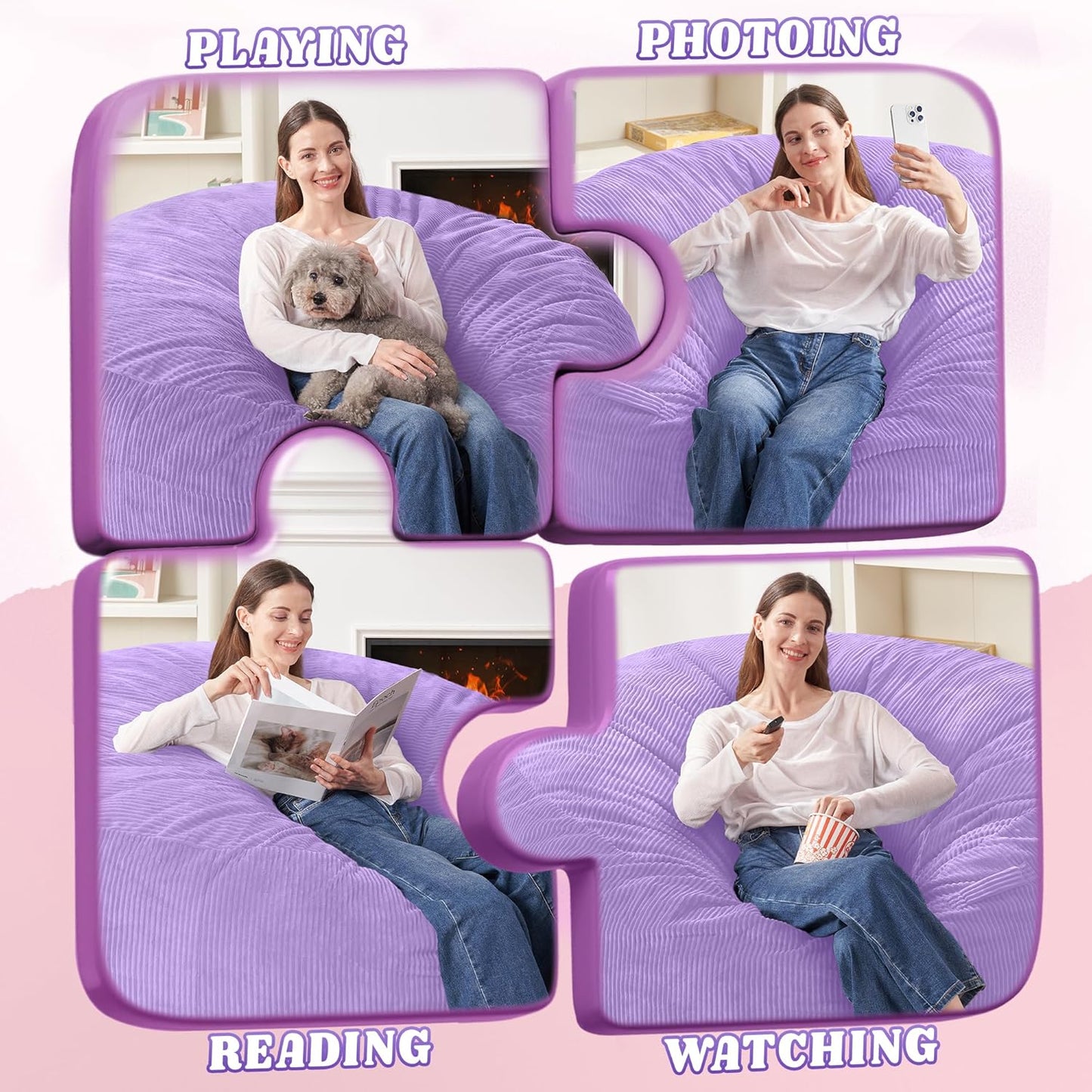 HABUTWAY 3FT Bean Bag Chair,Giant Bean Bag Chairs for Adults,Big Bean Bags with Memory Foam Filled, Large Beanbag Chairs with Soft Corduroy Cover-Purple