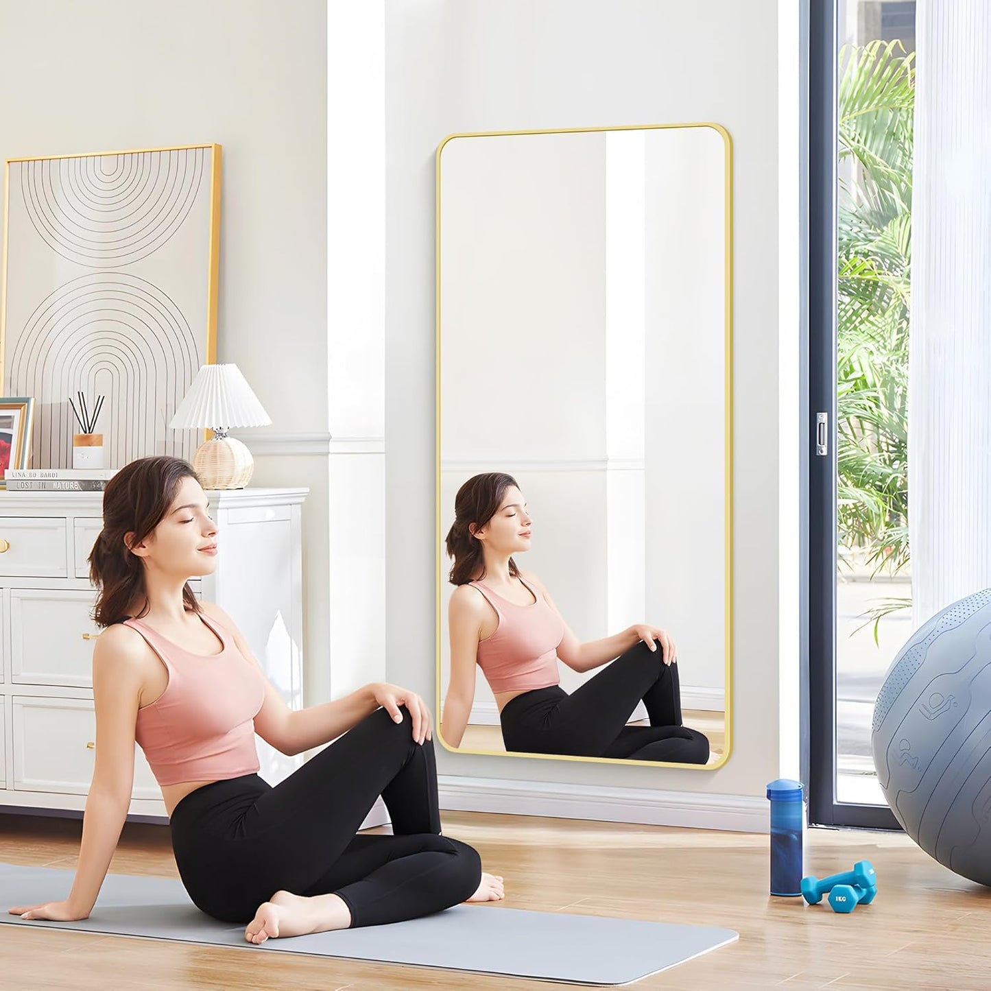 30"x60" Gold Bathroom Mirror, Large Rectangle Mirror, Rectangular Wall Mirror, Rounded Corner Vanity Mirror with Aluminum Metal Frame for Bathroom Bedroom Living Room