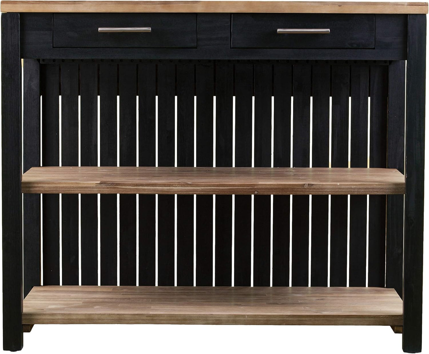 SEI Furniture Berinsly Expandable Freestanding Kitchen Island, Black, Natural