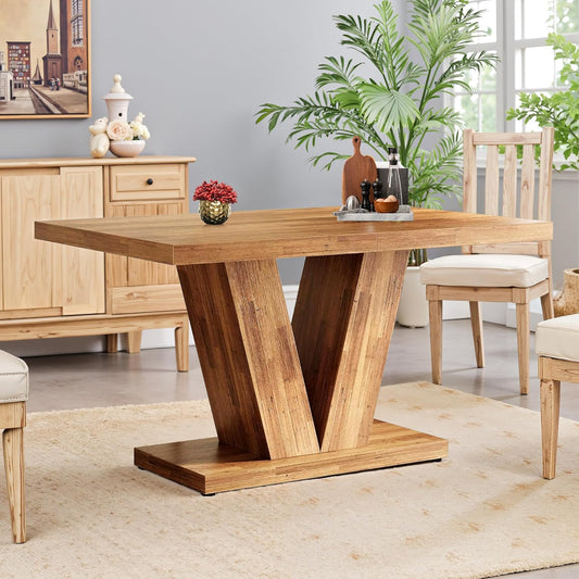 NicBex 47" Dining Table for 4 People, Farmhouse Dinner Table Small Dining Room Tables Rectangular Wooden Kitchen Tables with Heavy Duty Pedestal for Kitchen, Living Room, Black & Brown