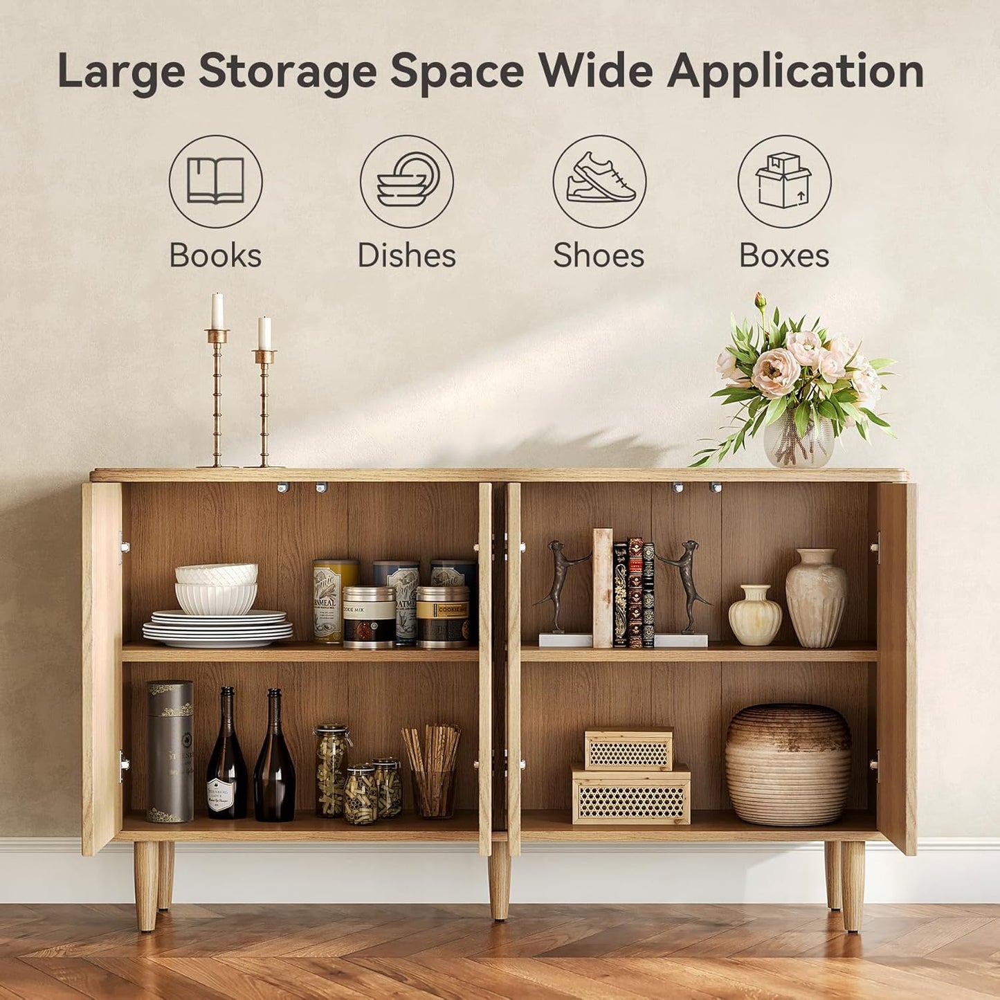 LITTLE TREE 59-Inch Buffet Cabinet Sideboard with Storage, Modern Sideboard Buffet Table with Doors for Living Room, Dining Room