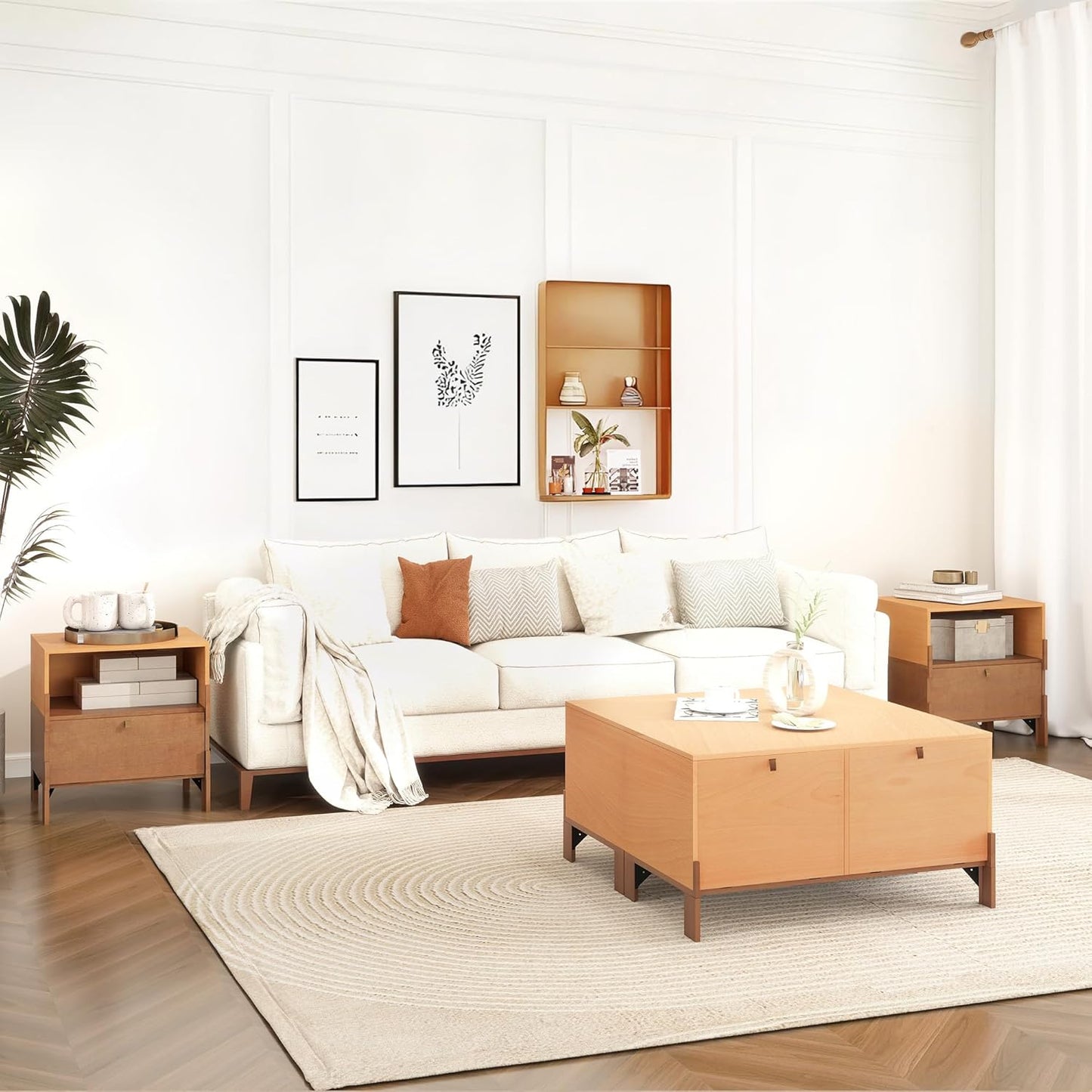 SBS-AL-21-23 Sebastack Night Stand, Customizable 2 Drawers Bedside Table, End Table, Side Table for Bedroom, Mid-Century Style Wood Chest of Furnitures, Basswood and Walnut Color Combo