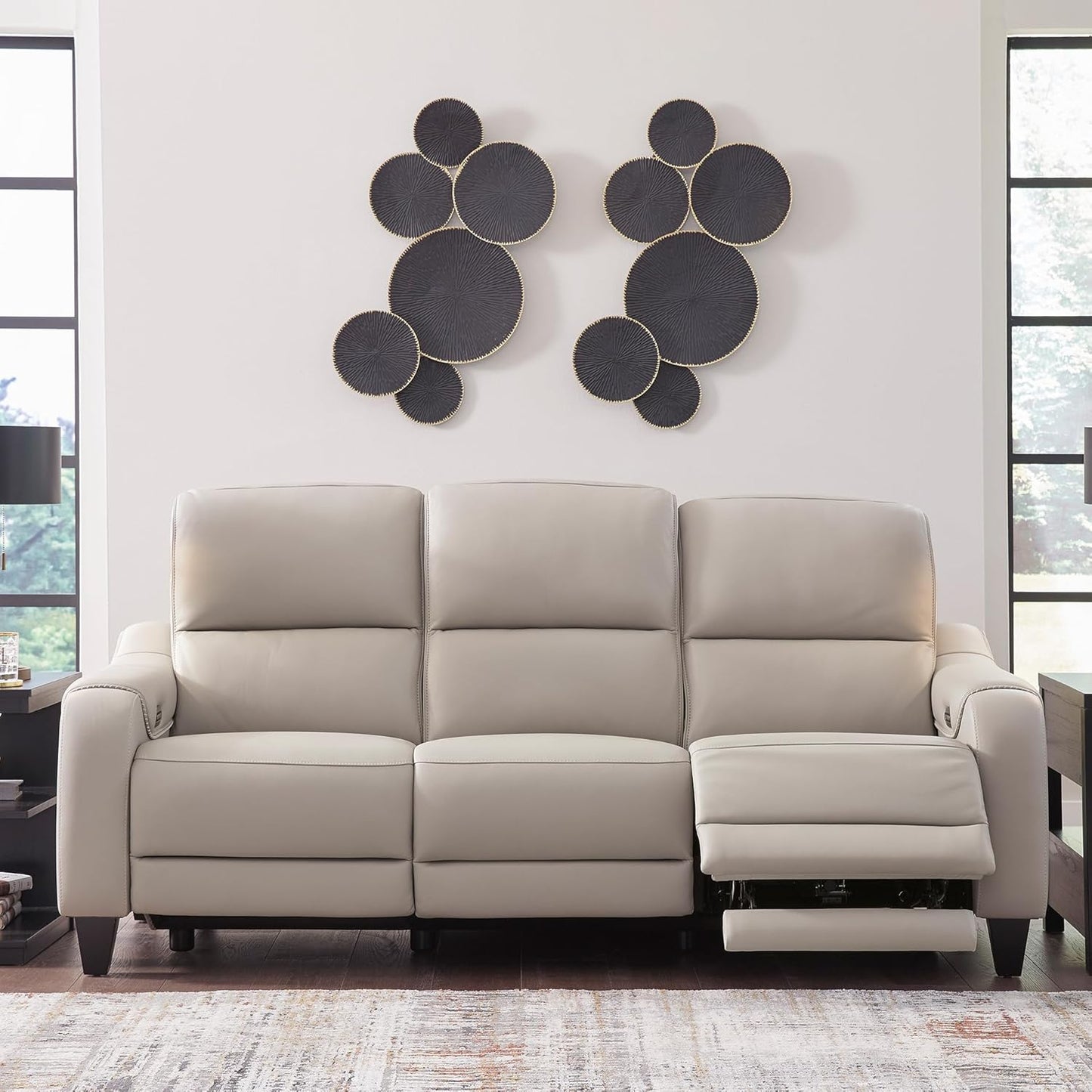 Signature Design by Ashley Mercomatic Casual Leather Match Wall Hugger Power Reclining Sofa with Adjustable Headrest and USB Ports, Light Gray
