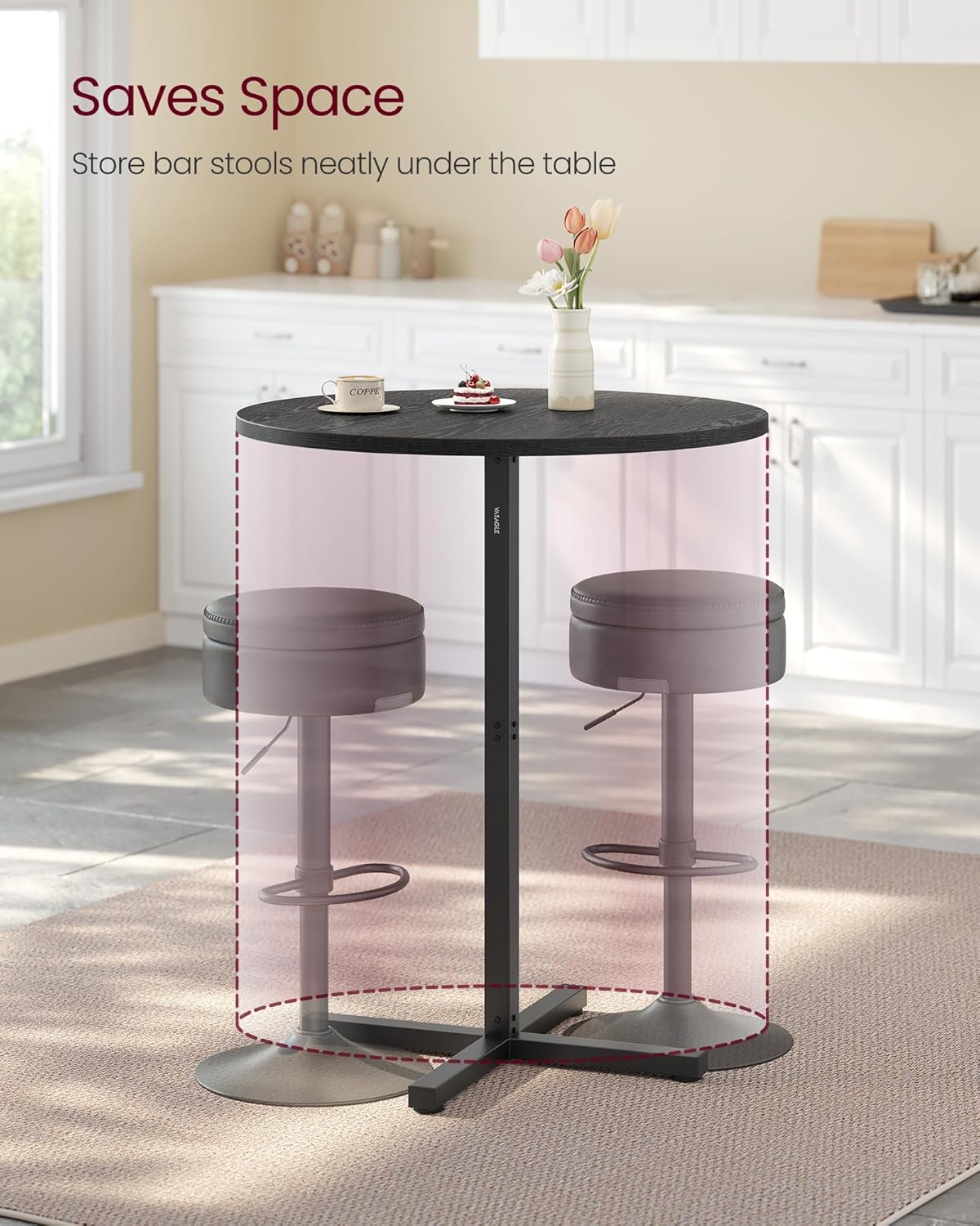 VASAGLE Round Cocktail Table, High Top Bar Pub Table with Metal Frame and Cross Base, for 2-3 People, Modern, Easy to Assemble, 23.6 x 23.6 Inches, Ebony Black ULBT361B01V1