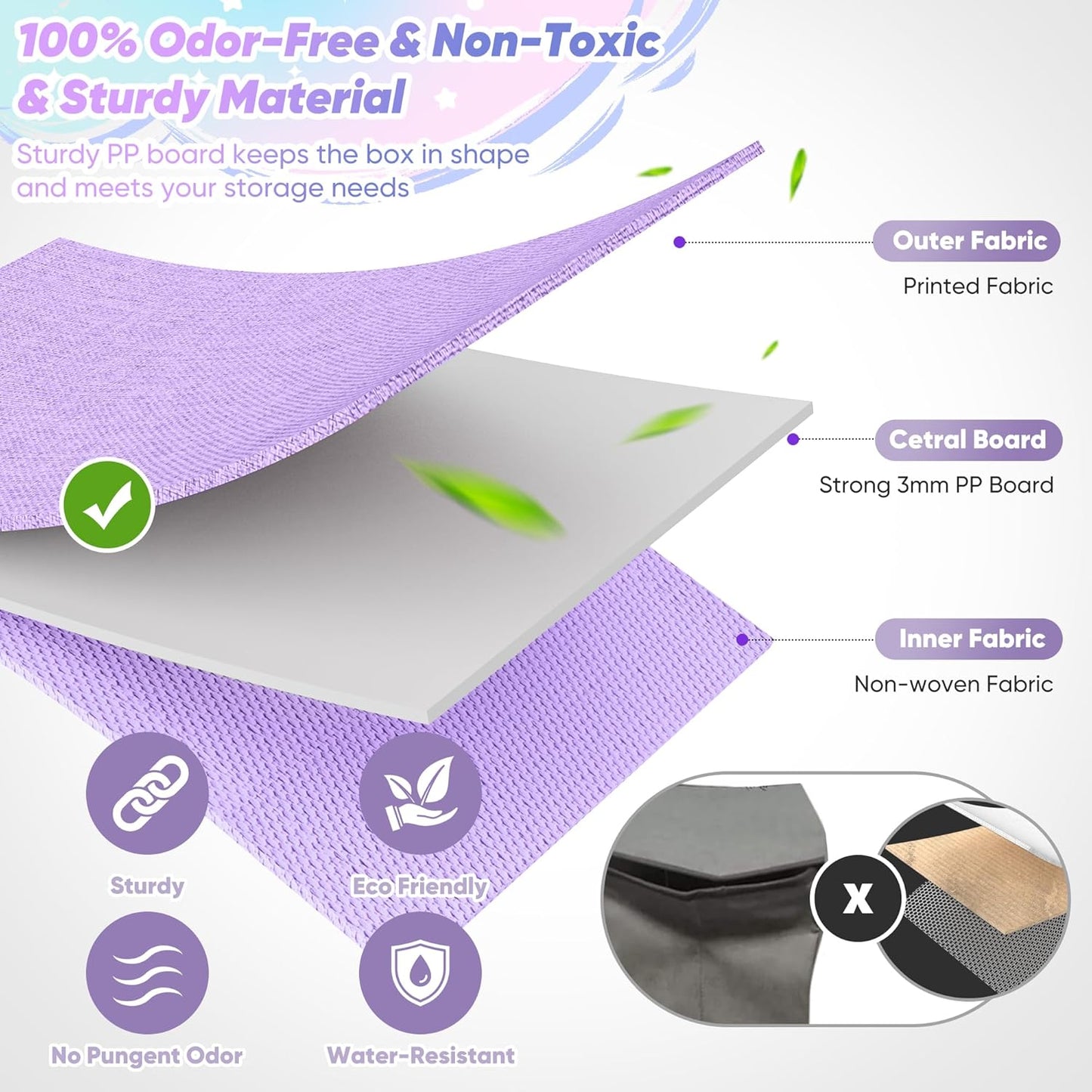 Extra Large Toy Box, Toy Chest for Kids Boys Girls, Collapsible Sturdy Storage Organizer with Mesh Pockets, 40"x14"x16" Kids Box Bins Baskets for Nursery, Playroom, Purple