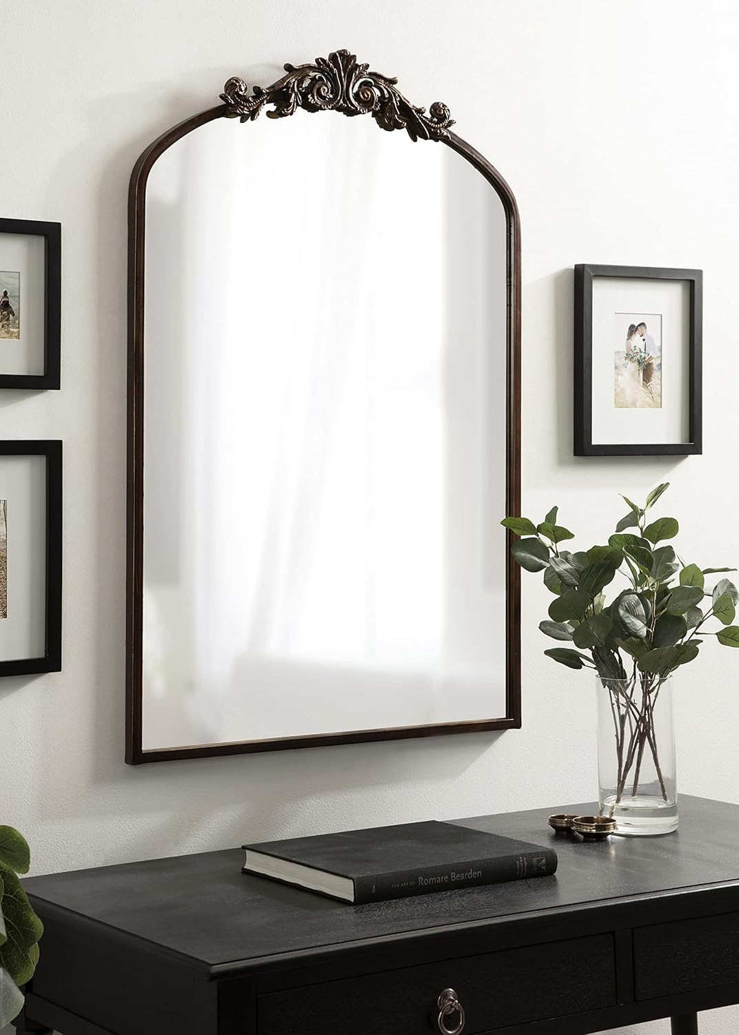 Kate and Laurel Arendahl Ornate Traditional Arched Mirror; 24 x 36; Bronze; Decorative Baroque Style Arched Wall Mirror with Ornamental Crown