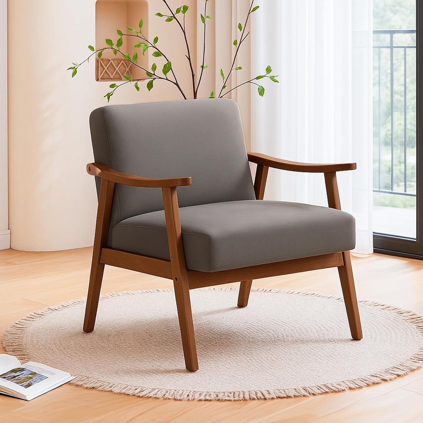 Container Furniture Accent Chair with Microfiber Upholstery and Solid Wood Frame, Classic Mid-Century Modern Living Room Furniture for Extra Seating, Grey