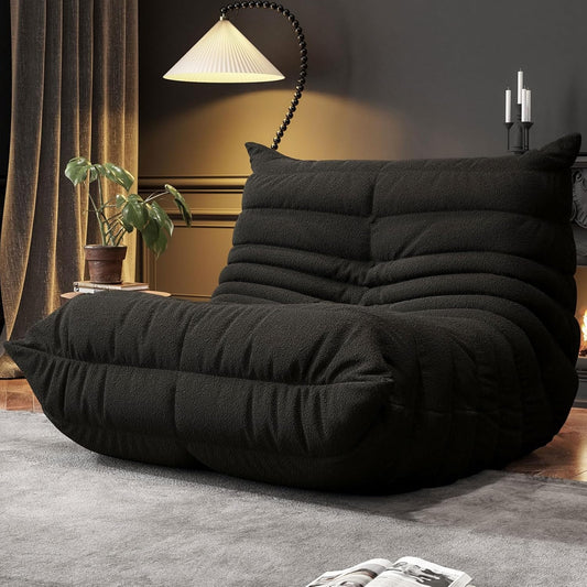 Bean Bag Chairs for Adults, BeanBag Reading Chair Memory Foam Couch, Floor Chair Soft Teddy Material, Comfy Reading Nook Chairs for Bedroom Living Room Office (Black)